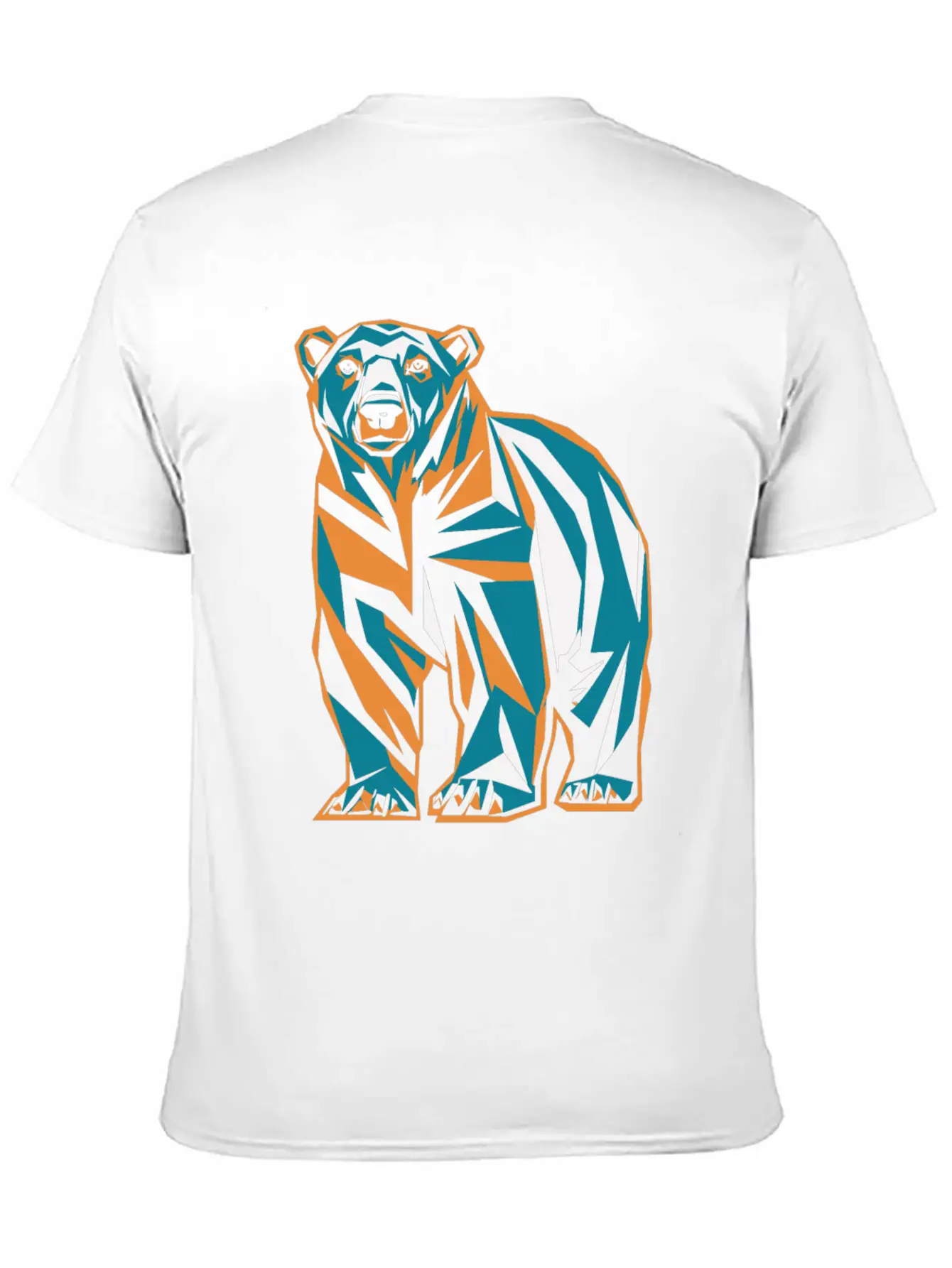 Geometric Bear Illustration In Orange And Blue Breathable Soft Cotton T-Shirt – Timeless Casual Look