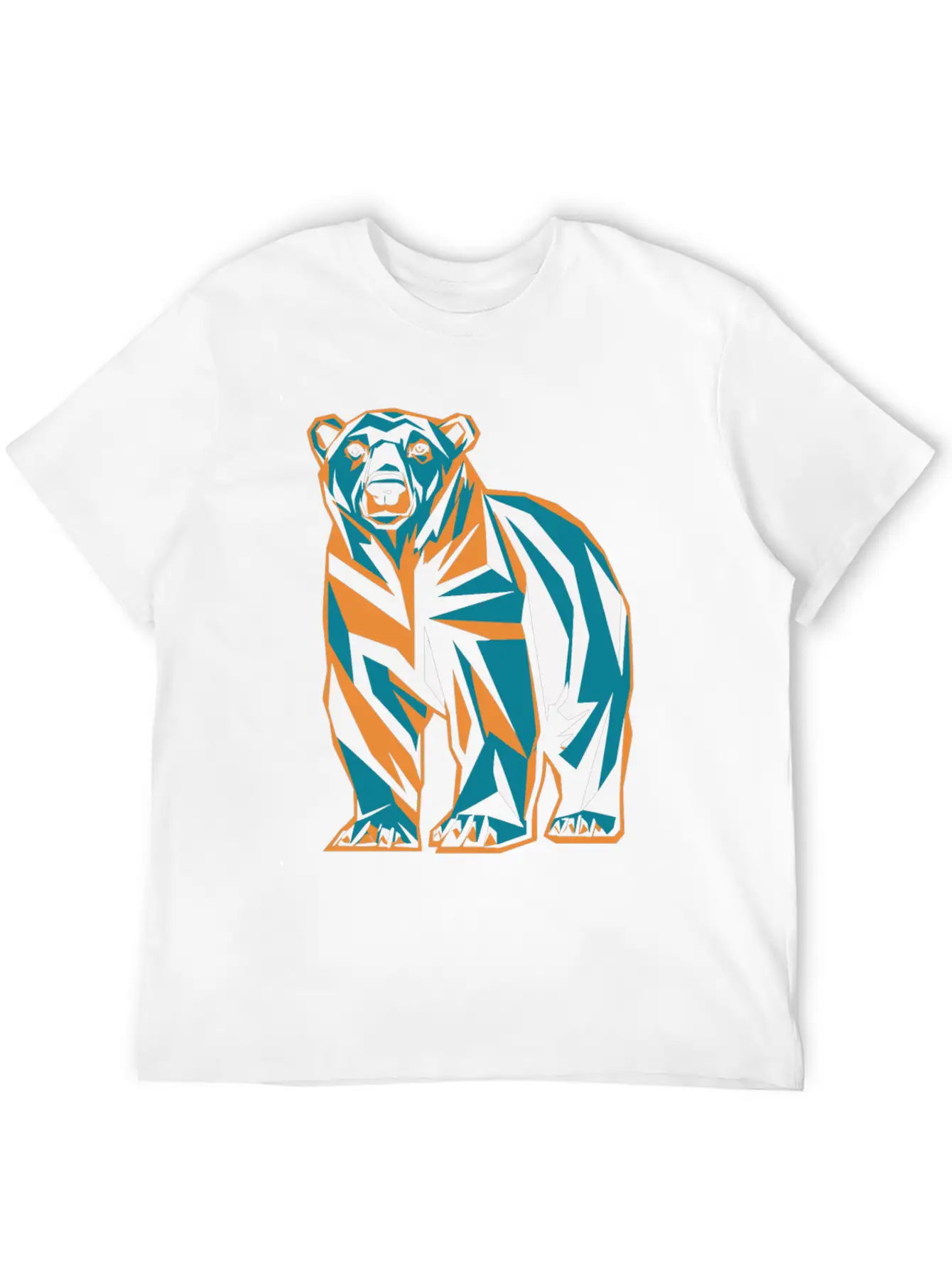 Geometric Bear Illustration In Orange And Blue Breathable Soft Cotton T-Shirt – Timeless Casual Look