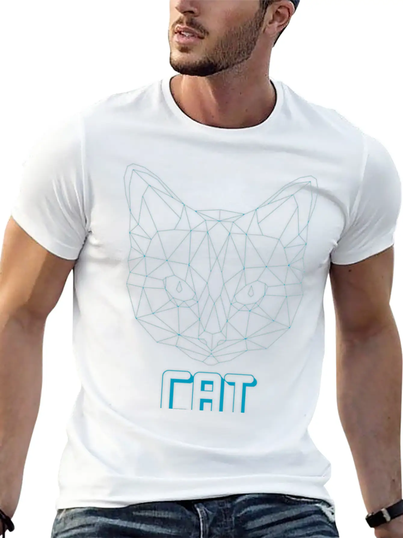 Geometric Cat Casual Graphic T-Shirt – Simple And Comfortable Daily Wear