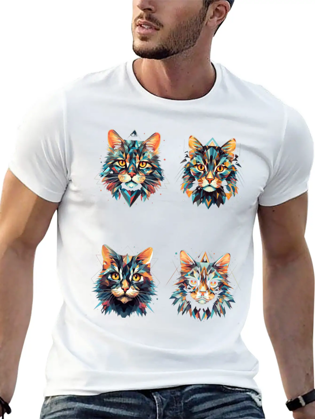 Geometric Cats Casual Graphic T-Shirt – Simple And Comfortable Daily Wear
