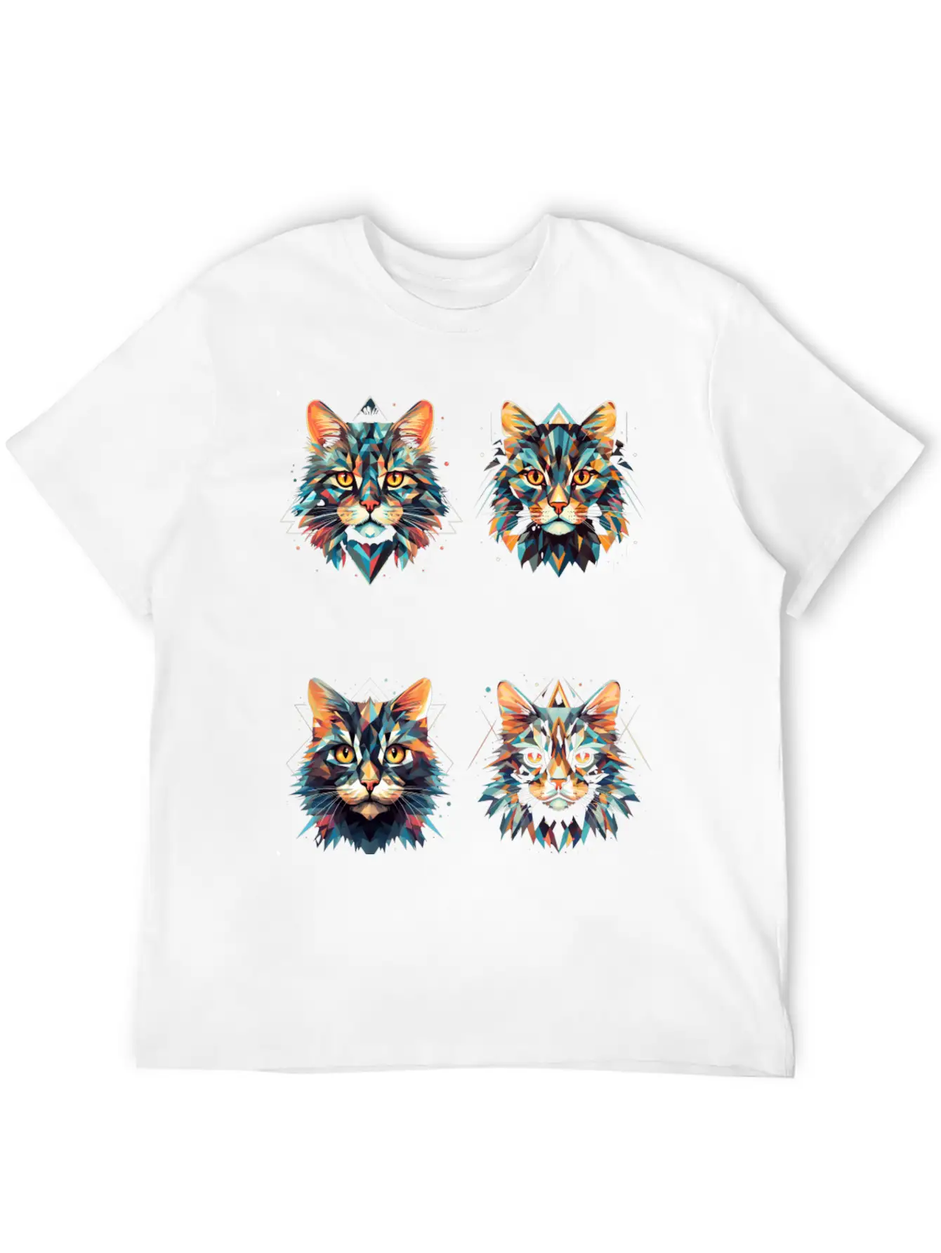 Geometric Cats Casual Graphic T-Shirt – Simple And Comfortable Daily Wear