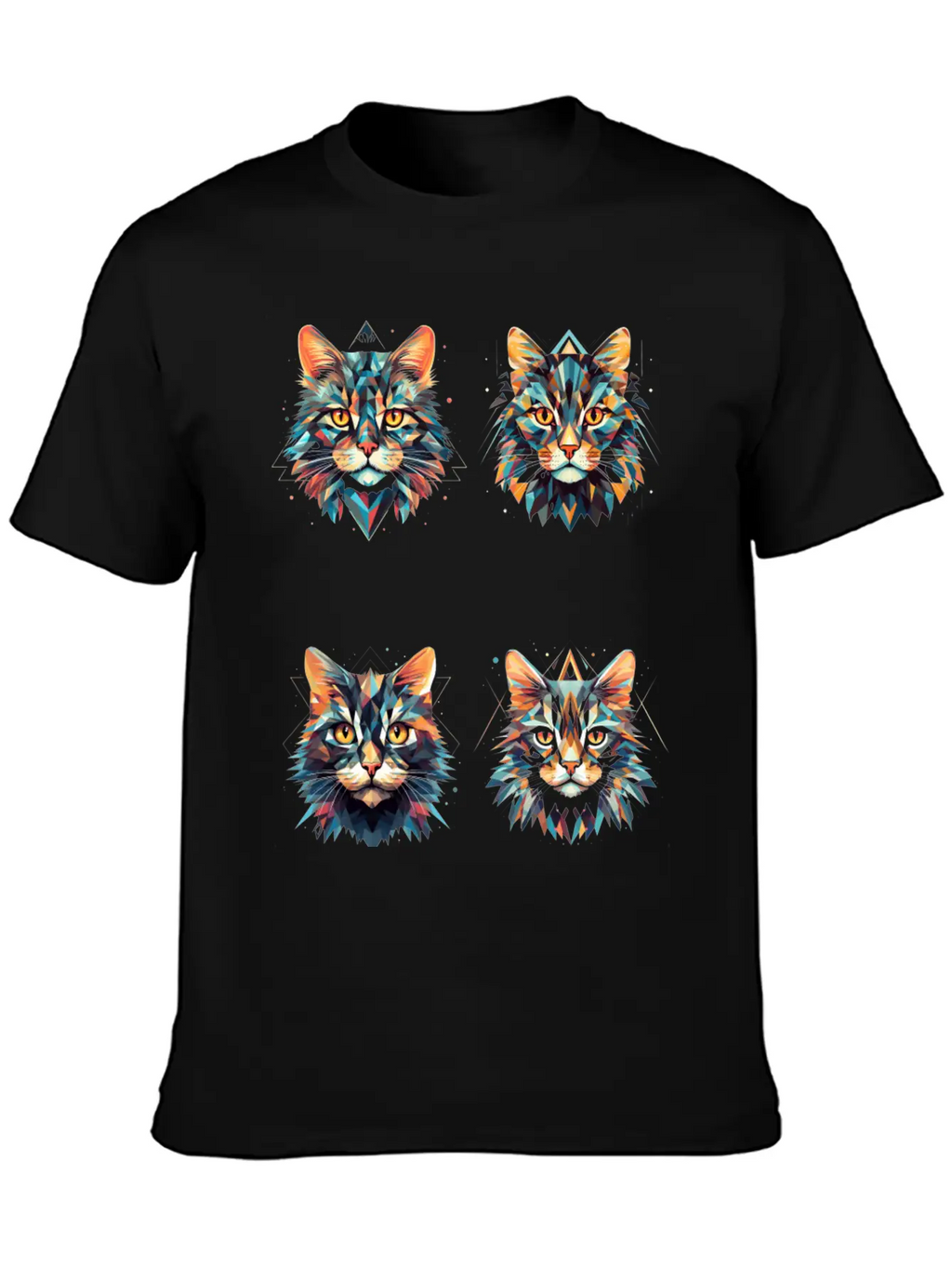 Geometric Cats Casual Graphic T-Shirt – Simple And Comfortable Daily Wear