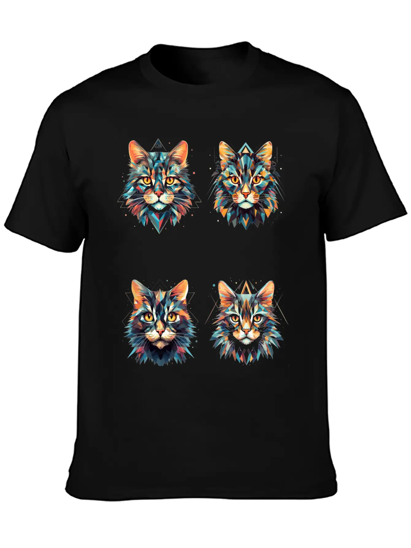 Geometric Cats Casual Graphic T-Shirt – Simple And Comfortable Daily Wear