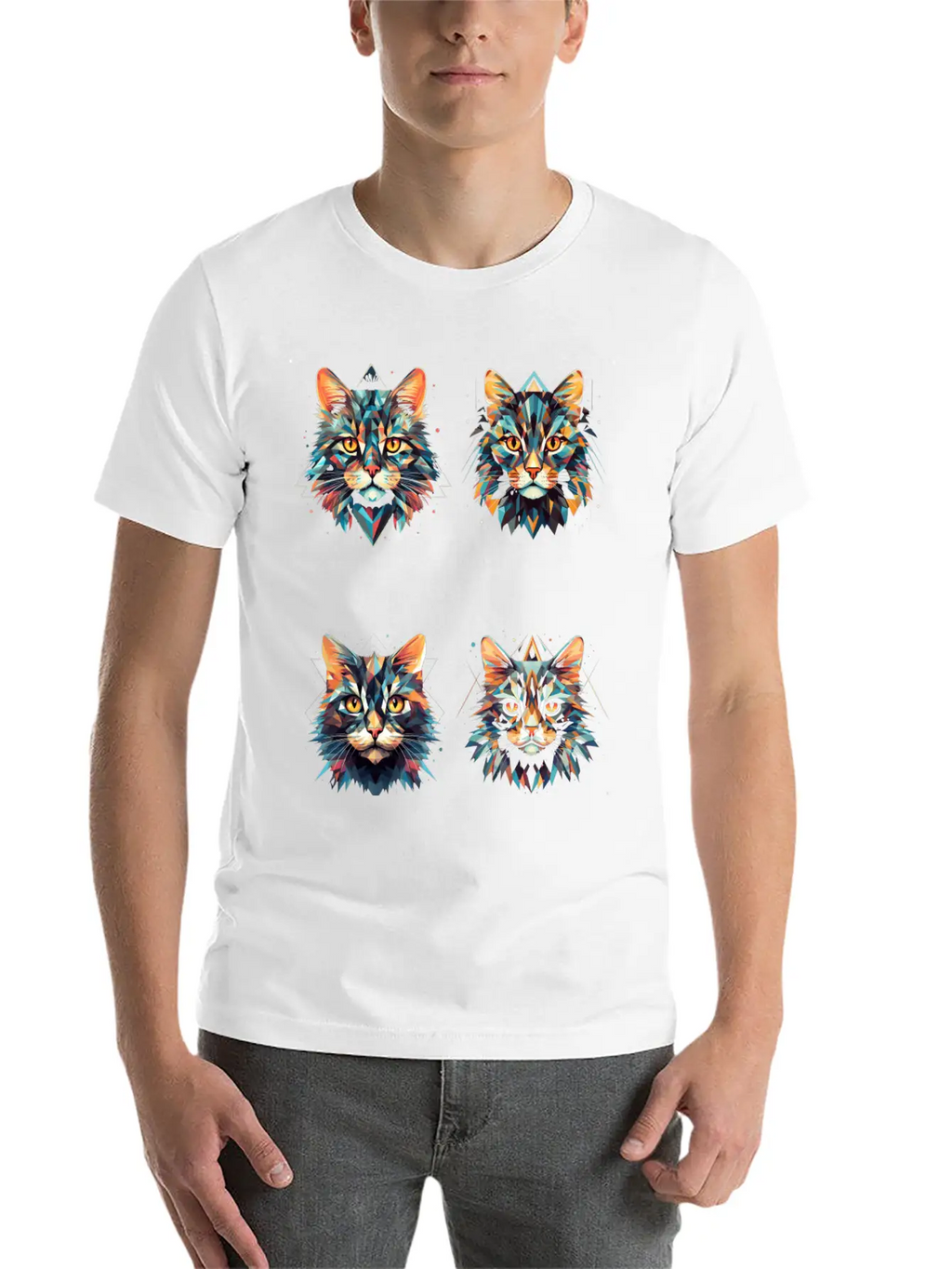 Geometric Cats Casual Graphic T-Shirt – Simple And Comfortable Daily Wear