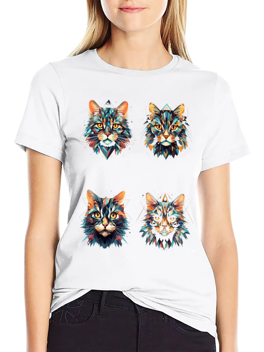 Geometric Cats Casual Graphic T-Shirt – Simple And Comfortable Daily Wear