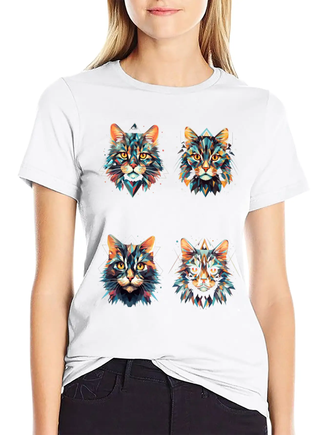 Geometric Cats Casual Graphic T-Shirt – Simple And Comfortable Daily Wear