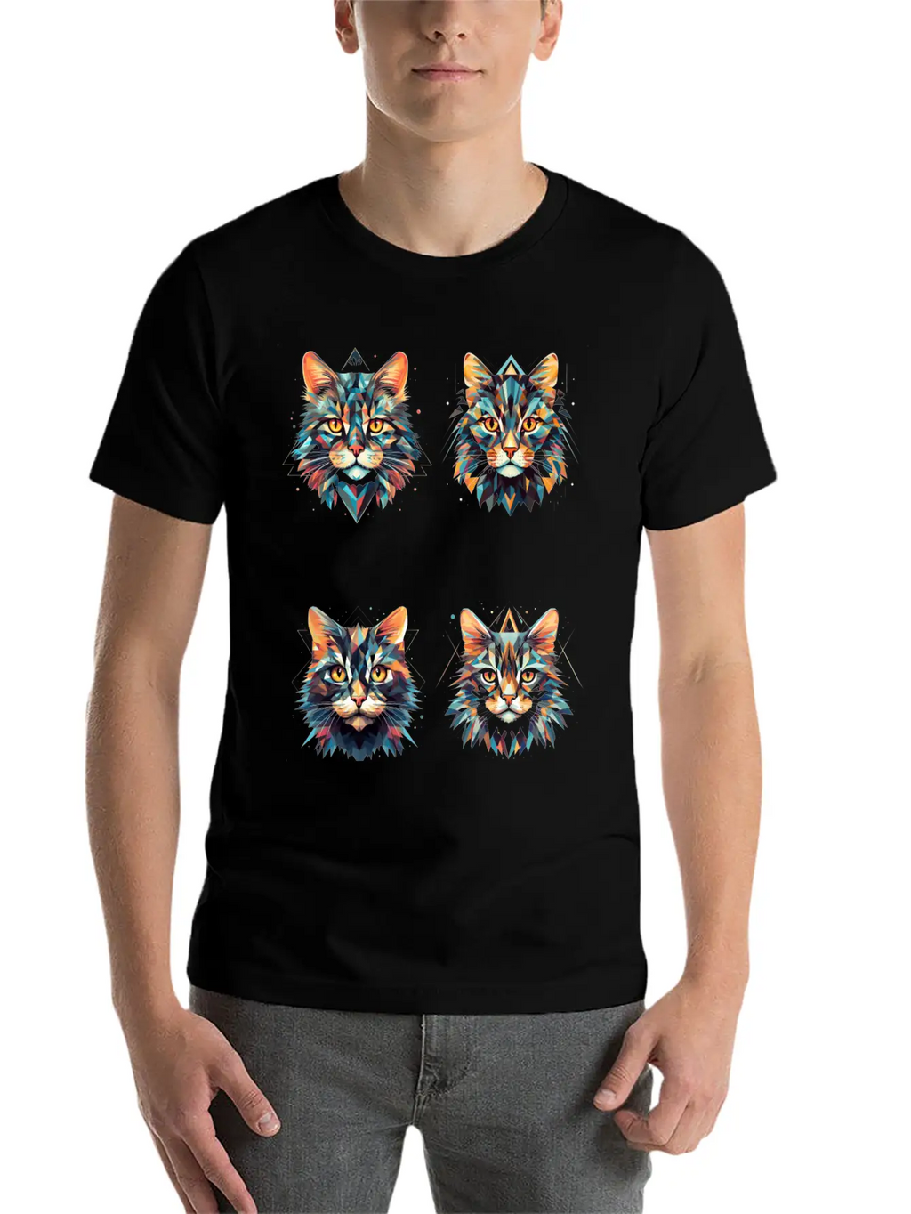 Geometric Cats Casual Graphic T-Shirt – Simple And Comfortable Daily Wear