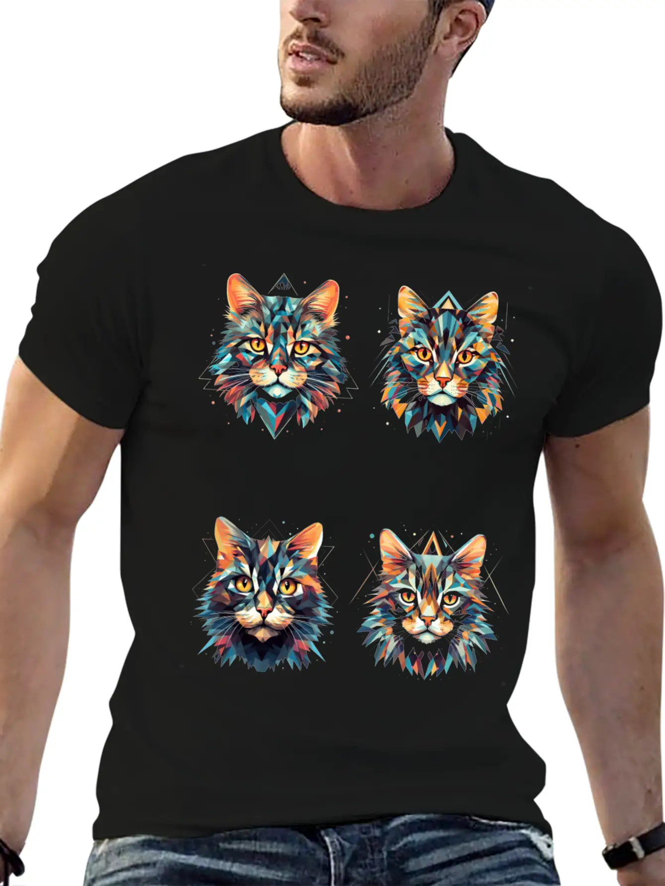 Geometric Cats Casual Graphic T-Shirt – Simple And Comfortable Daily Wear