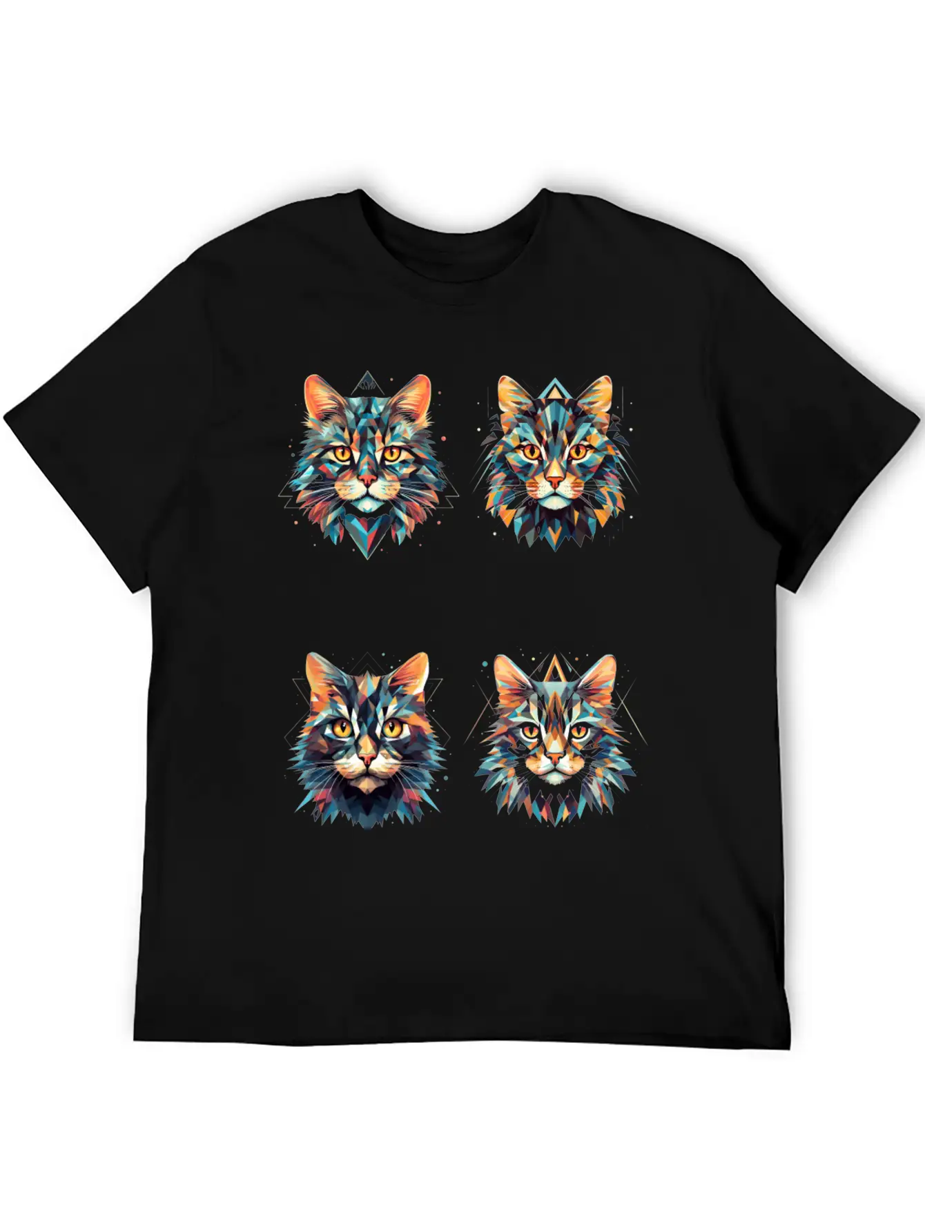 Geometric Cats Casual Graphic T-Shirt – Simple And Comfortable Daily Wear