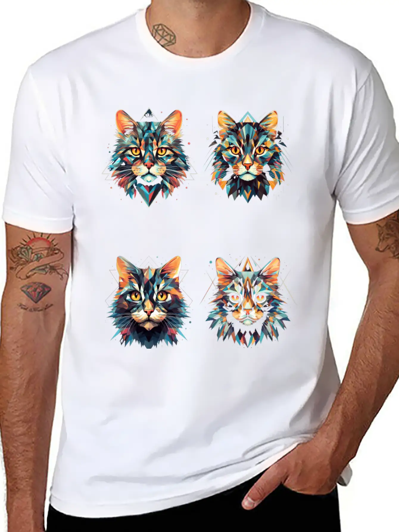 Geometric Cats Casual Graphic T-Shirt – Simple And Comfortable Daily Wear