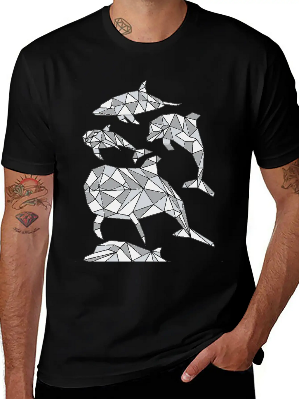 Geometric Dolphin Classic Fit Graphic Tee For Daily Comfort – Unisex Cotton Shirt