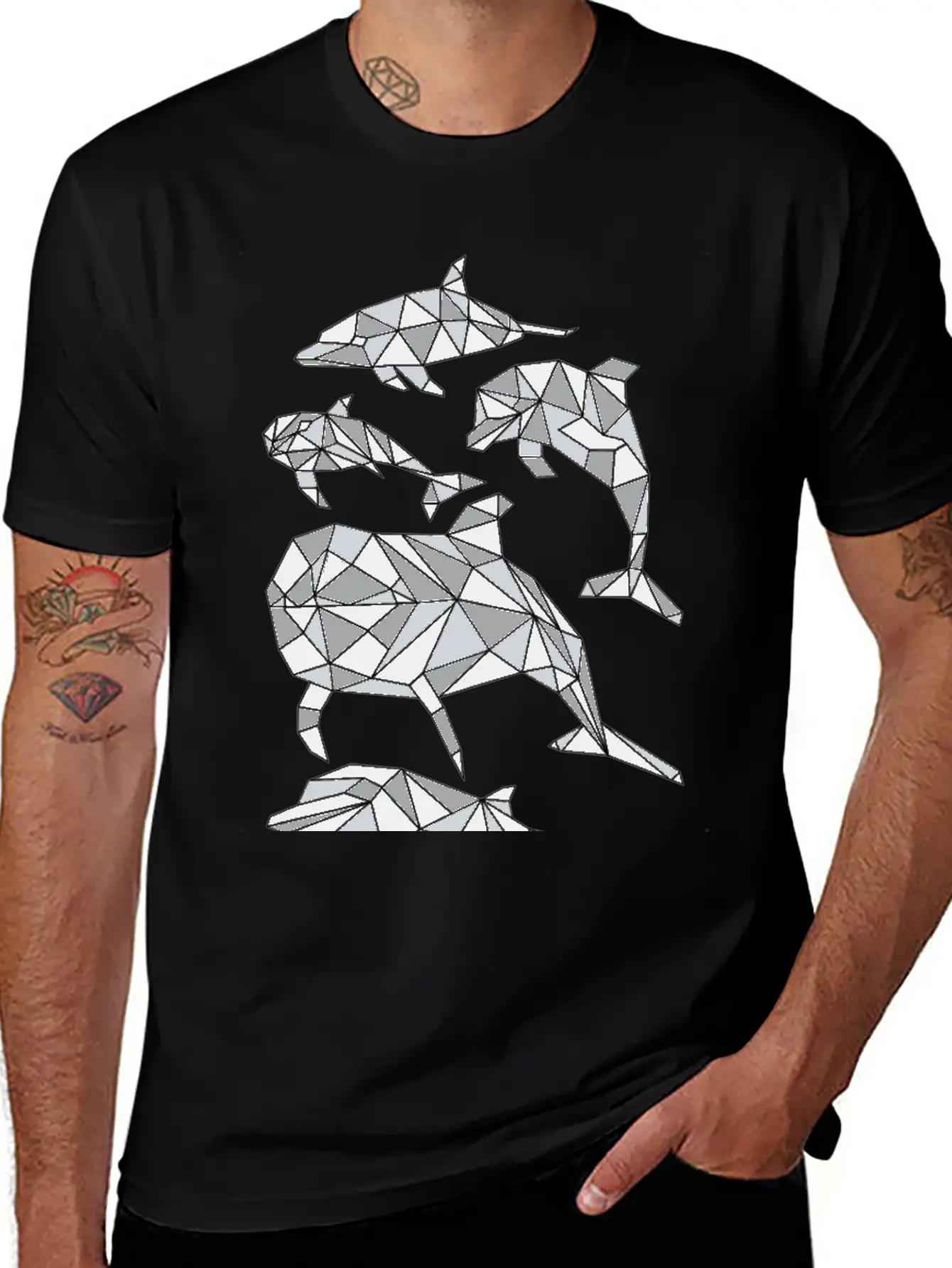 Geometric Dolphin Classic Fit Graphic Tee For Daily Comfort – Unisex Cotton Shirt