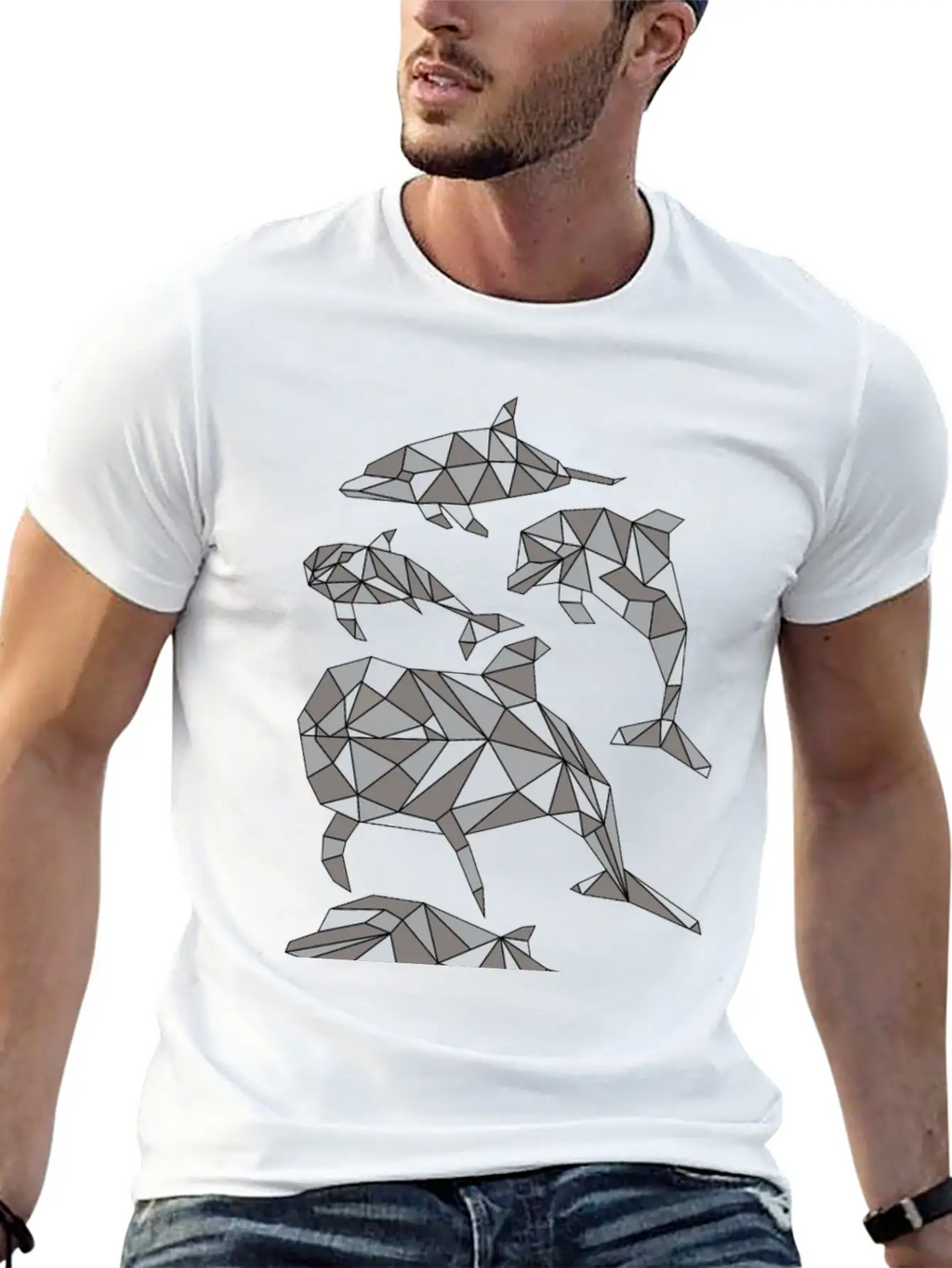Geometric Dolphin Classic Fit Graphic Tee For Daily Comfort – Unisex Cotton Shirt