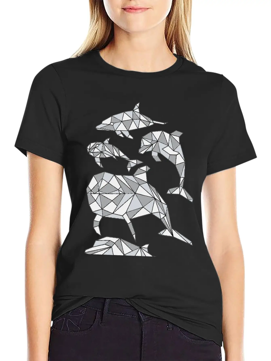 Geometric Dolphin Classic Fit Graphic Tee For Daily Comfort – Unisex Cotton Shirt
