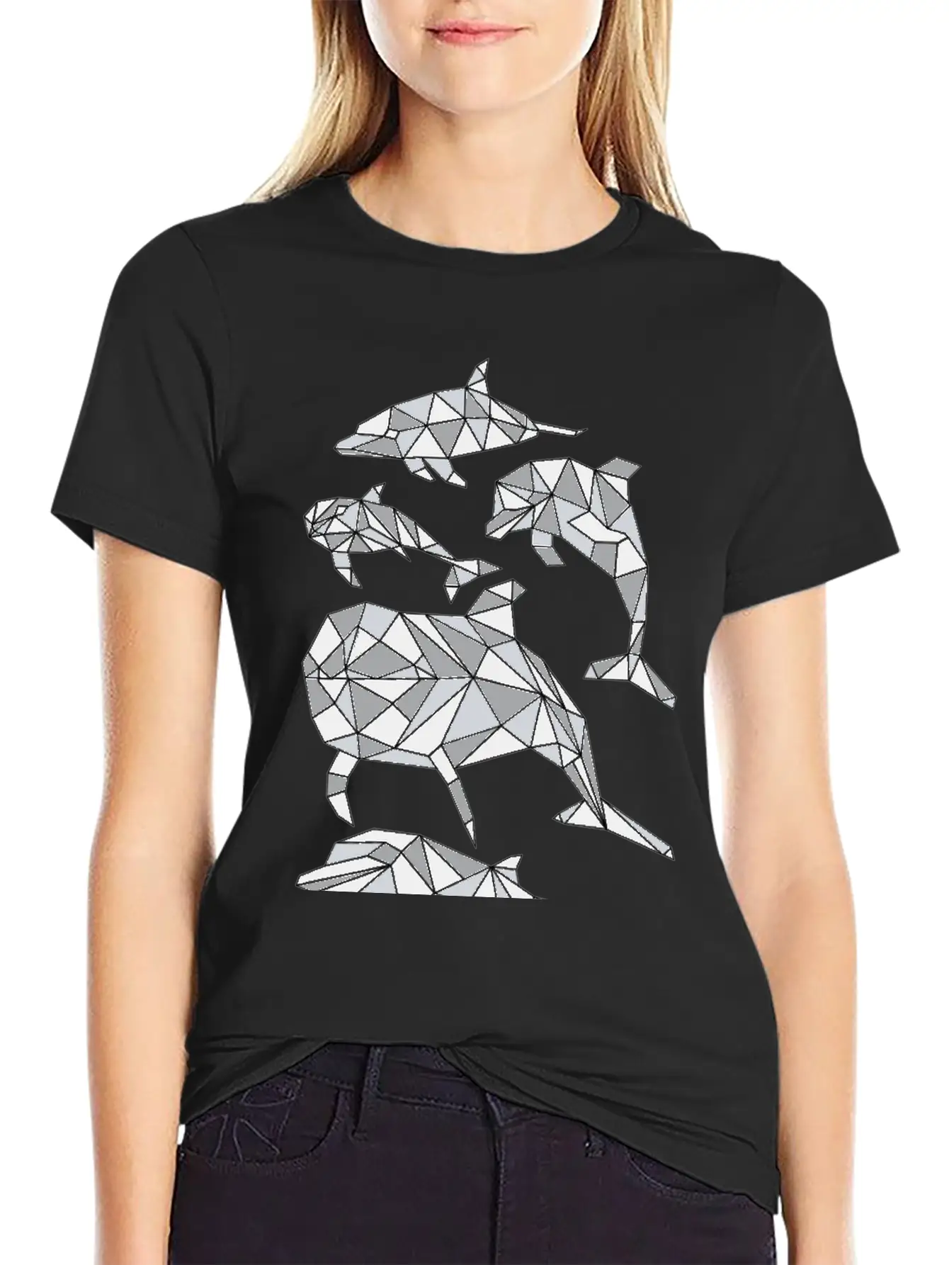 Geometric Dolphin Classic Fit Graphic Tee For Daily Comfort – Unisex Cotton Shirt
