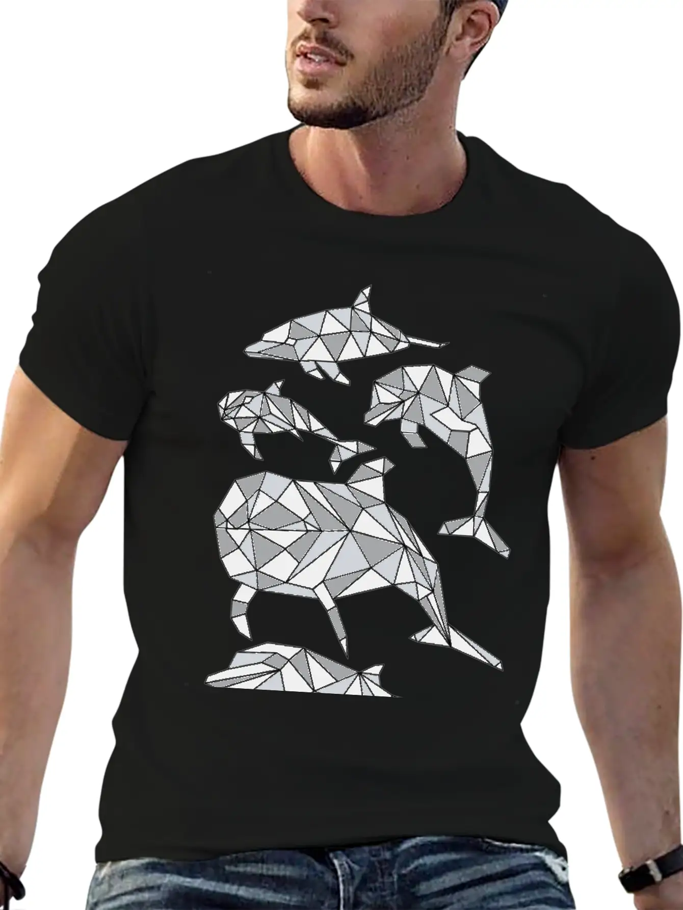 Geometric Dolphin Classic Fit Graphic Tee For Daily Comfort – Unisex Cotton Shirt