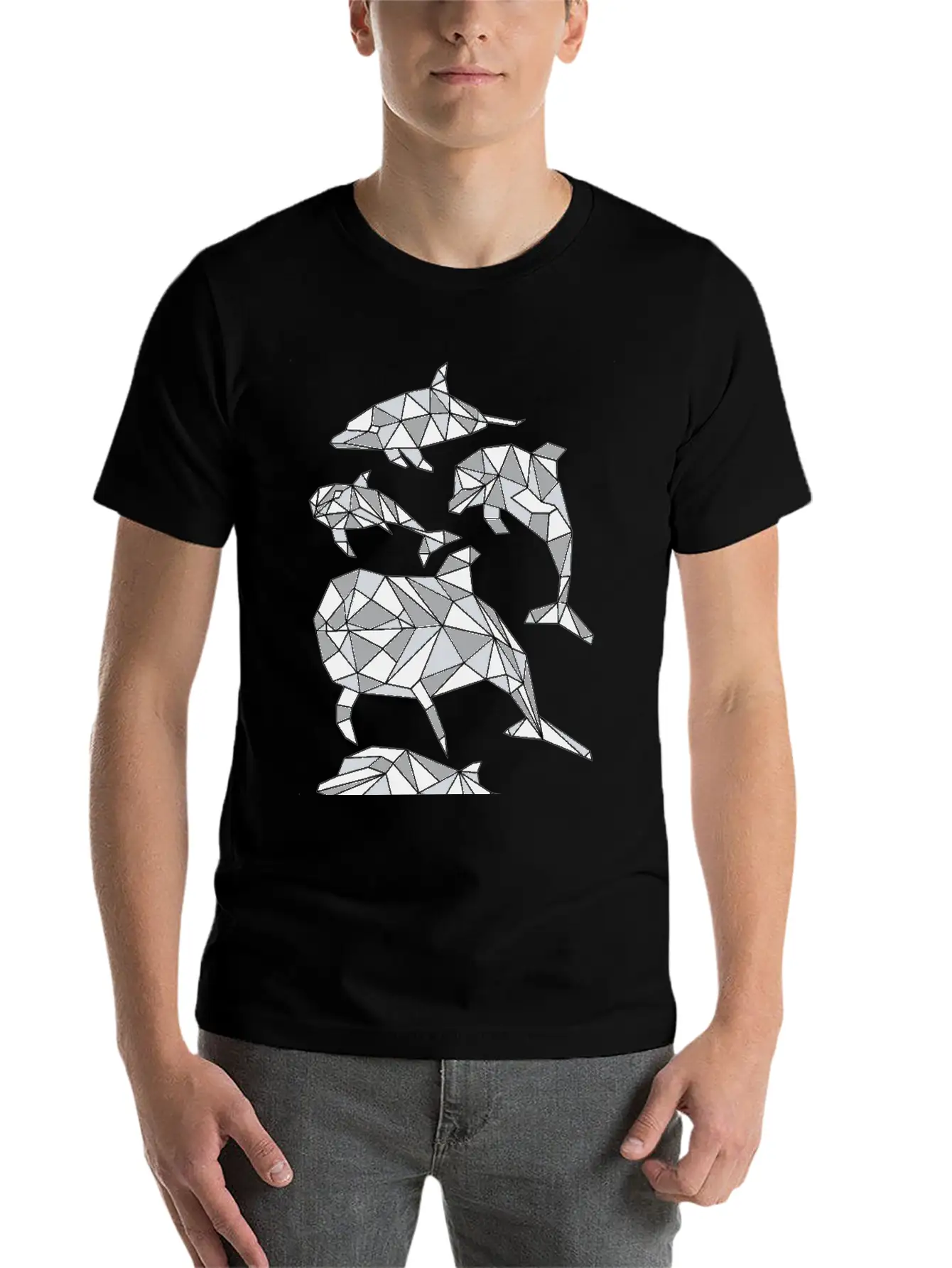 Geometric Dolphin Classic Fit Graphic Tee For Daily Comfort – Unisex Cotton Shirt
