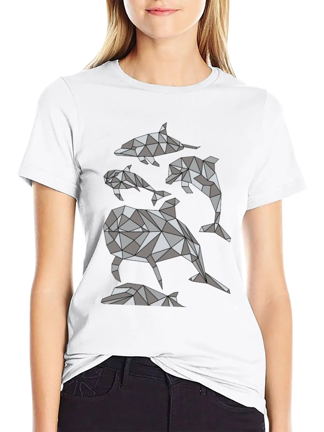 Geometric Dolphin Classic Fit Graphic Tee For Daily Comfort – Unisex Cotton Shirt