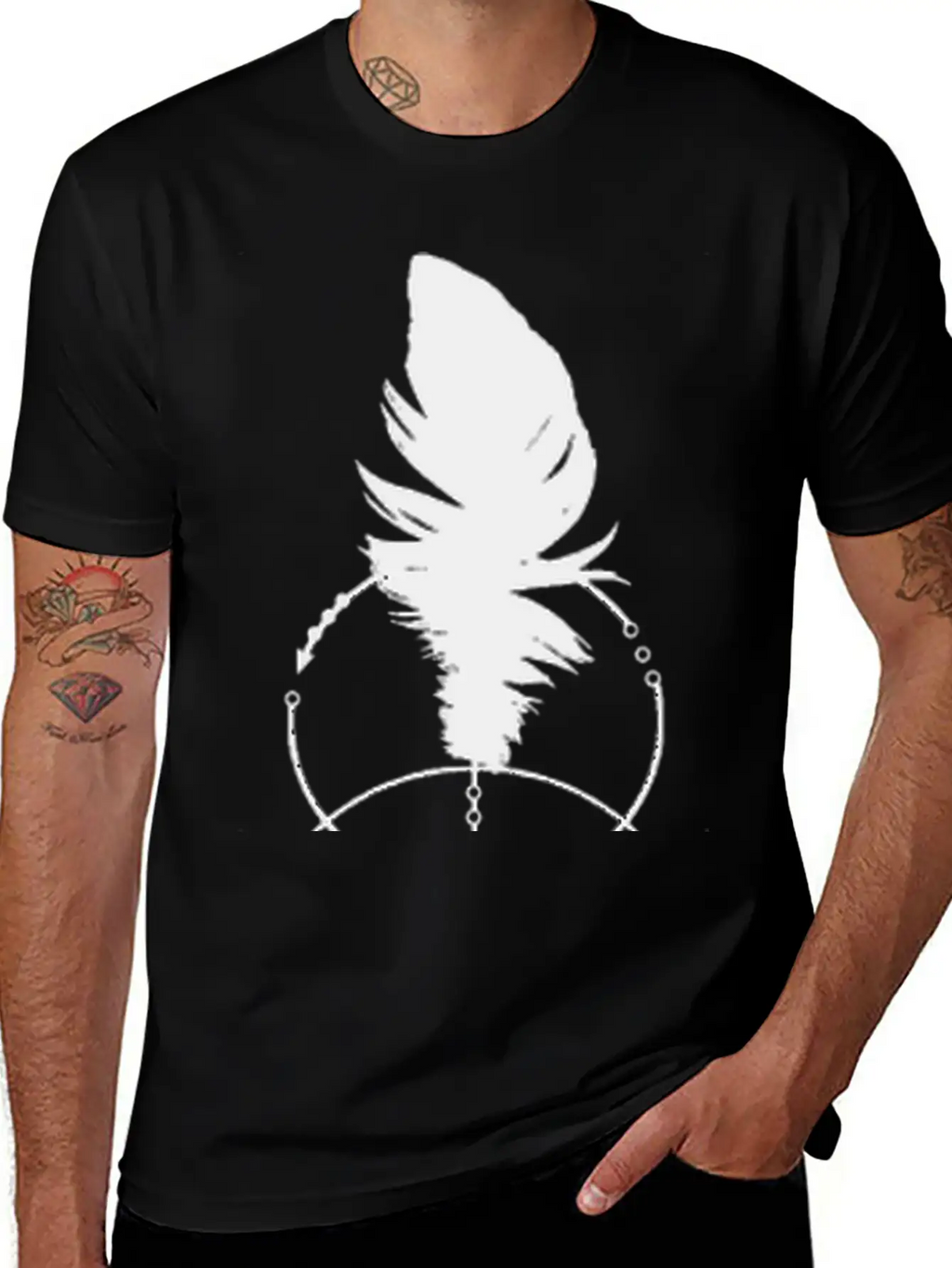 Geometric Feather And Arrow Unisex Short Sleeve Soft Cotton T-Shirt – Casual Everyday Wear