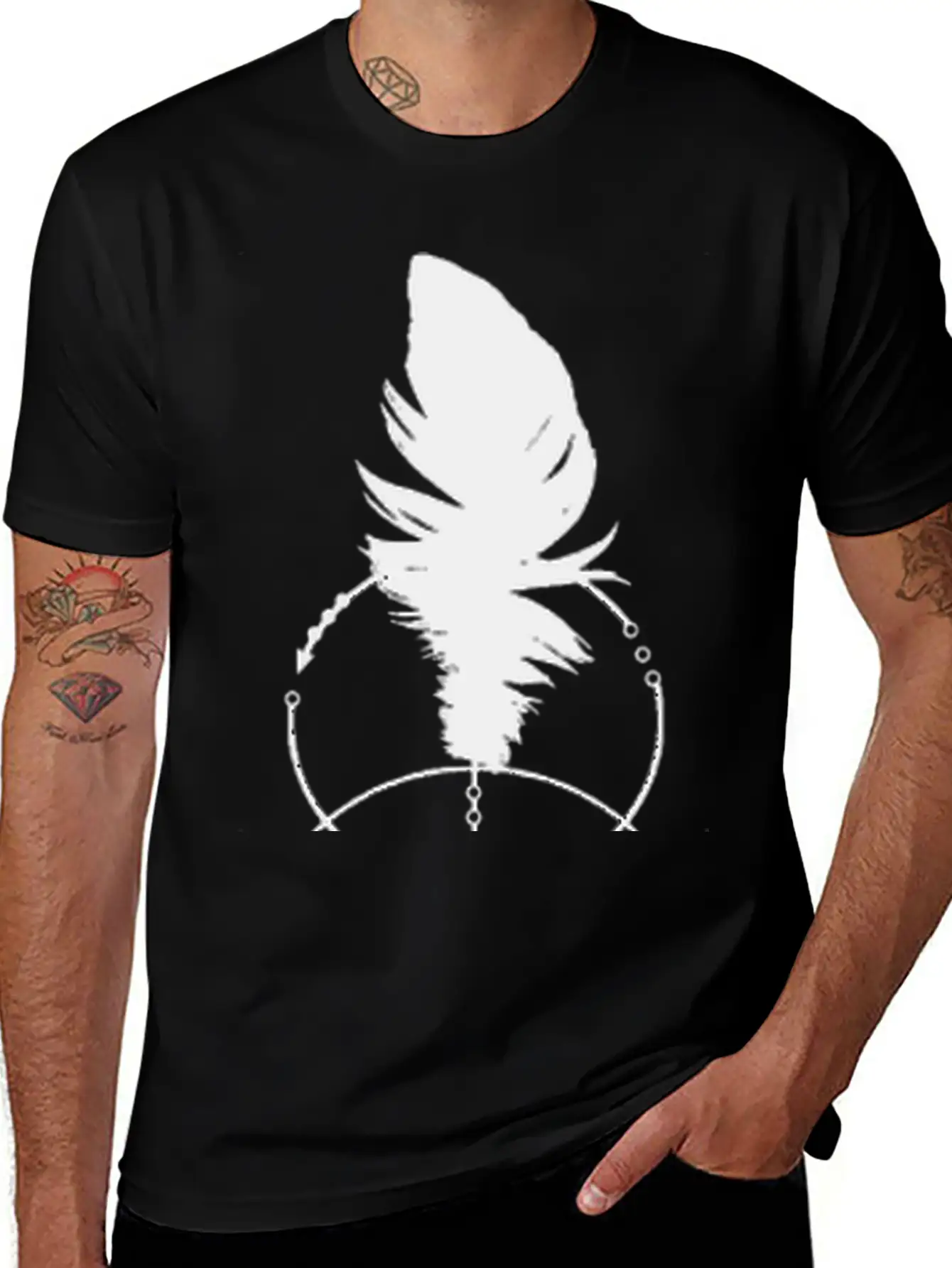 Geometric Feather And Arrow Unisex Short Sleeve Soft Cotton T-Shirt – Casual Everyday Wear