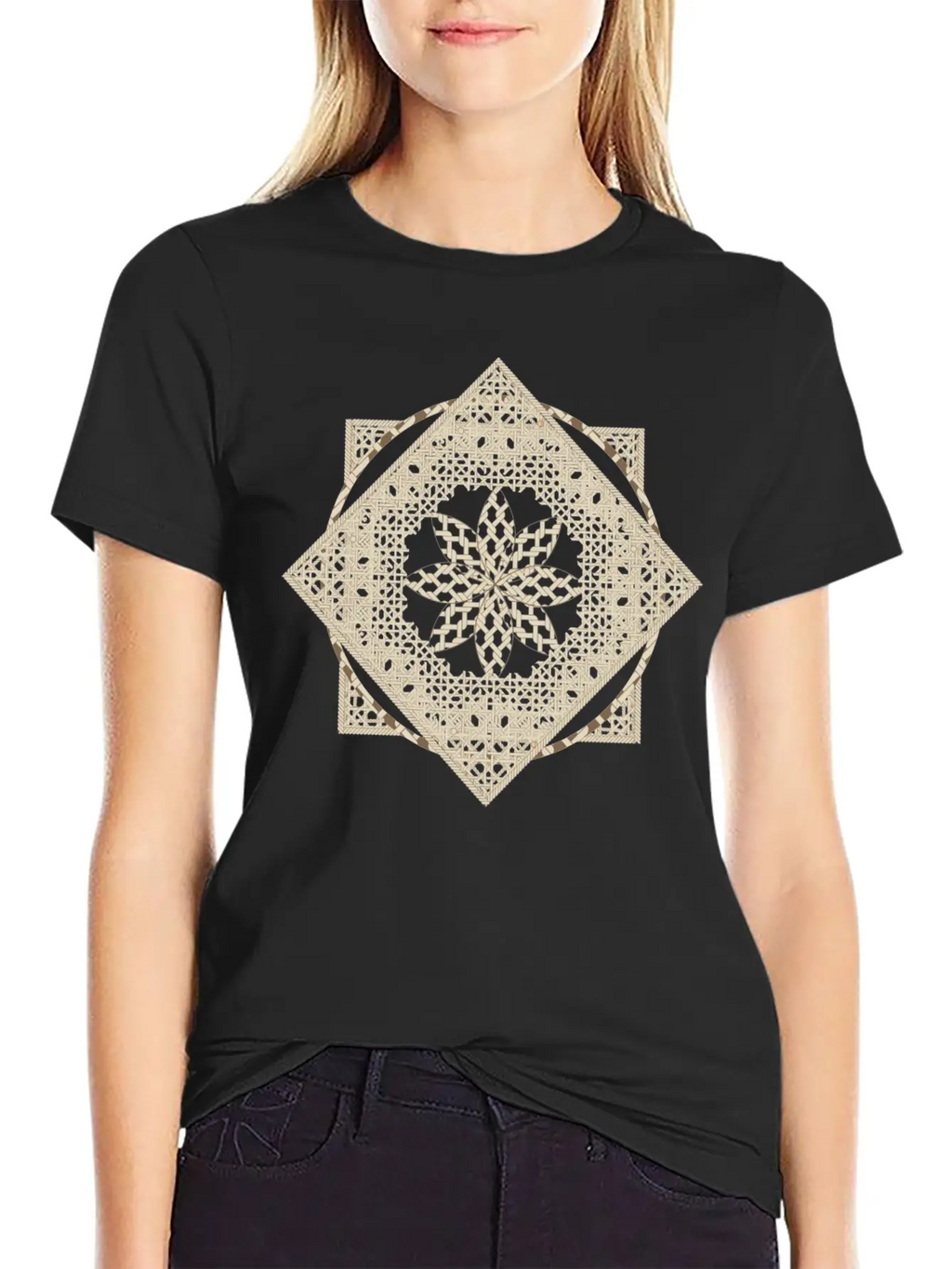 Geometric Oriental Macrame Ornament Unisex Short Sleeve Soft Cotton T-Shirt – Casual Everyday Wear