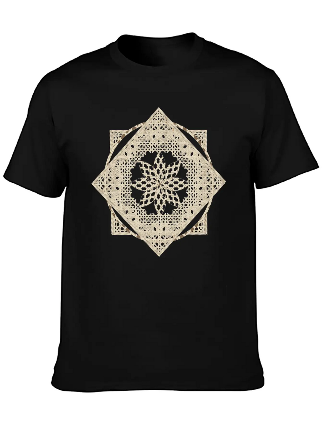 Geometric Oriental Macrame Ornament Unisex Short Sleeve Soft Cotton T-Shirt – Casual Everyday Wear