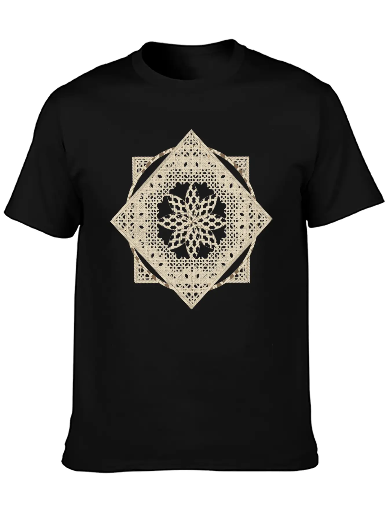 Geometric Oriental Macrame Ornament Unisex Short Sleeve Soft Cotton T-Shirt – Casual Everyday Wear