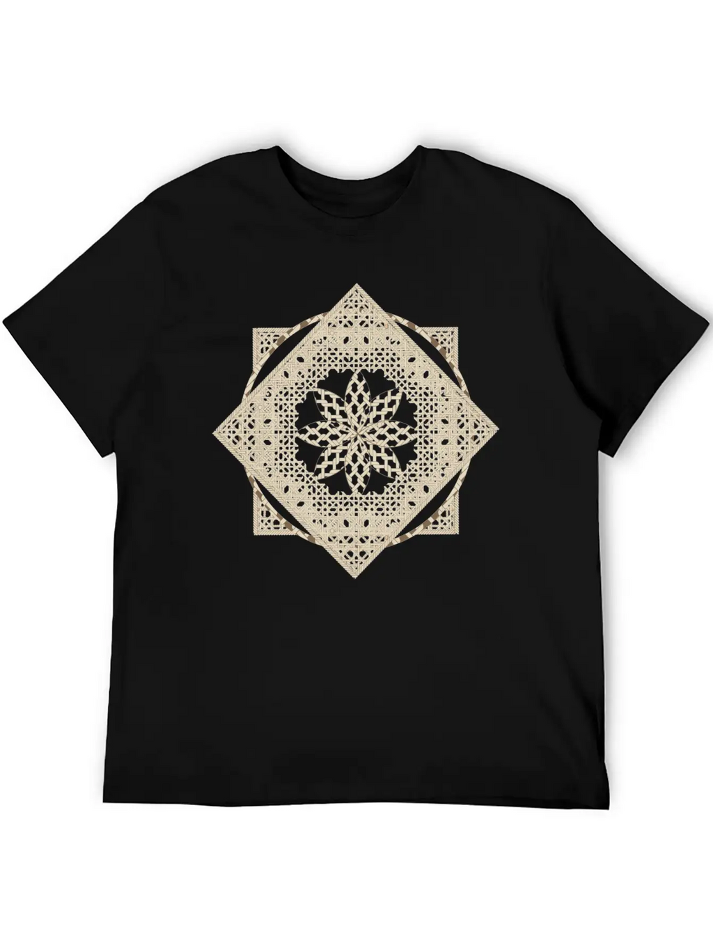 Geometric Oriental Macrame Ornament Unisex Short Sleeve Soft Cotton T-Shirt – Casual Everyday Wear