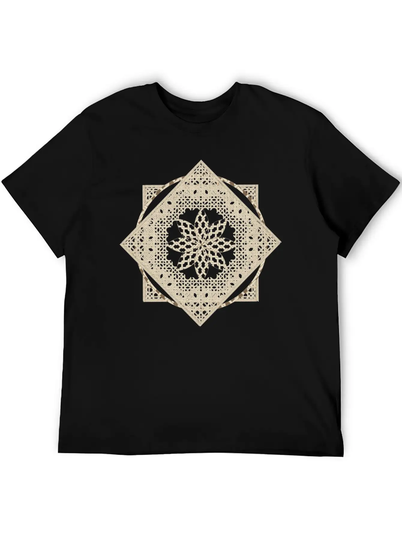 Geometric Oriental Macrame Ornament Unisex Short Sleeve Soft Cotton T-Shirt – Casual Everyday Wear