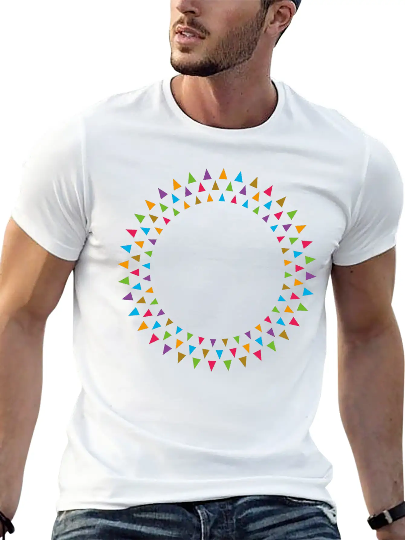 Geometric Pattern Circle Breathable Soft Cotton T-Shirt – Timeless Casual Look