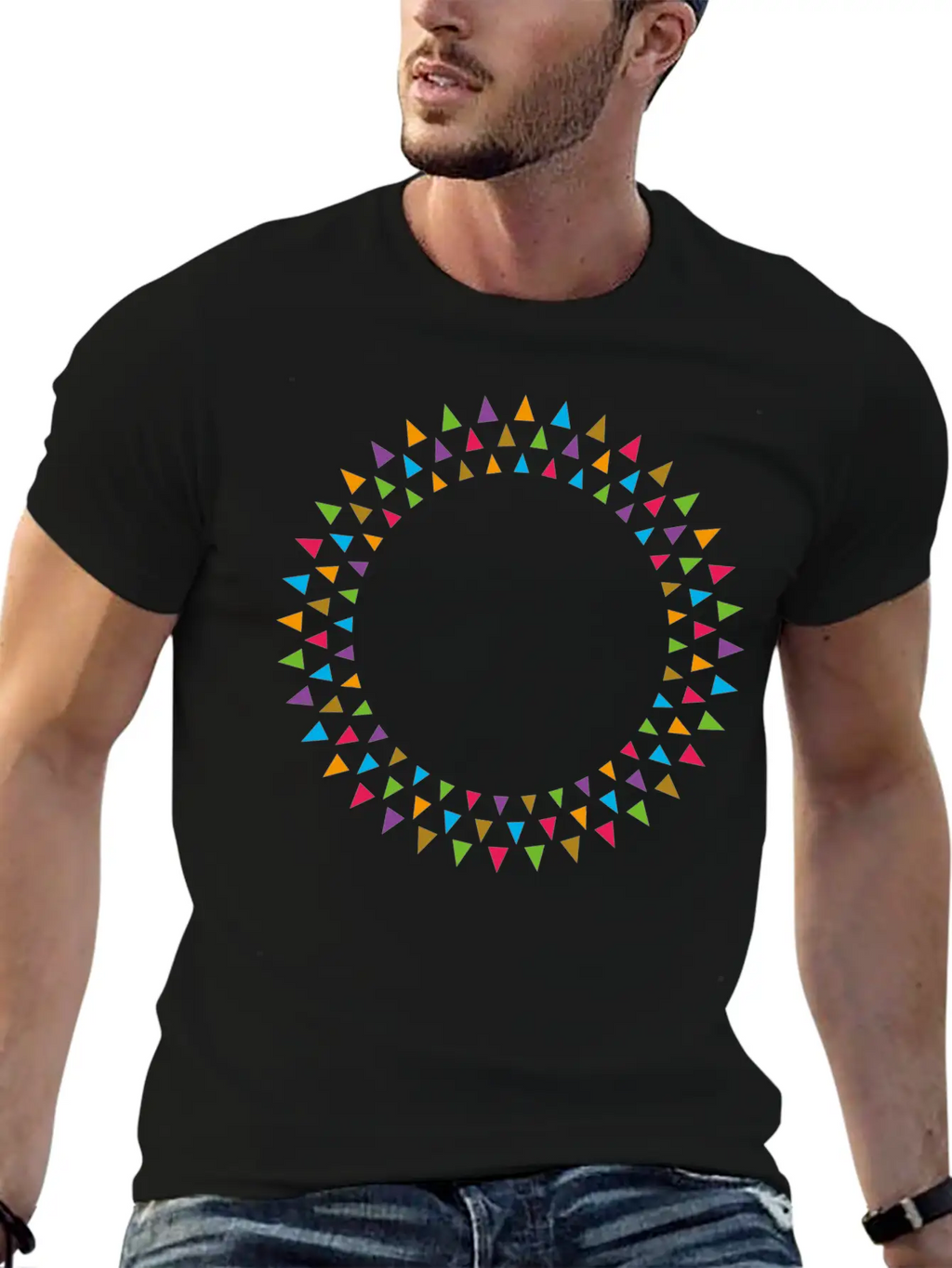Geometric Pattern Circle Breathable Soft Cotton T-Shirt – Timeless Casual Look