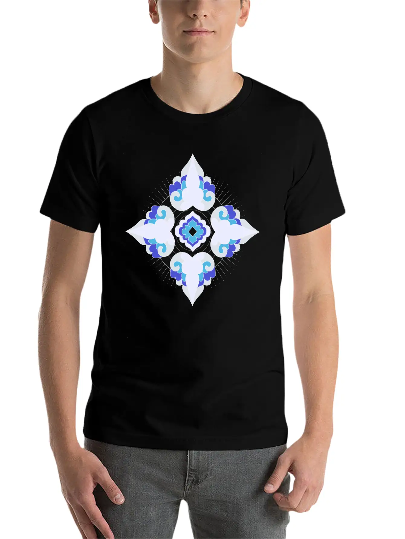 Geometric Snowflakes Unisex Short Sleeve Soft Cotton T-Shirt – Casual Everyday Wear