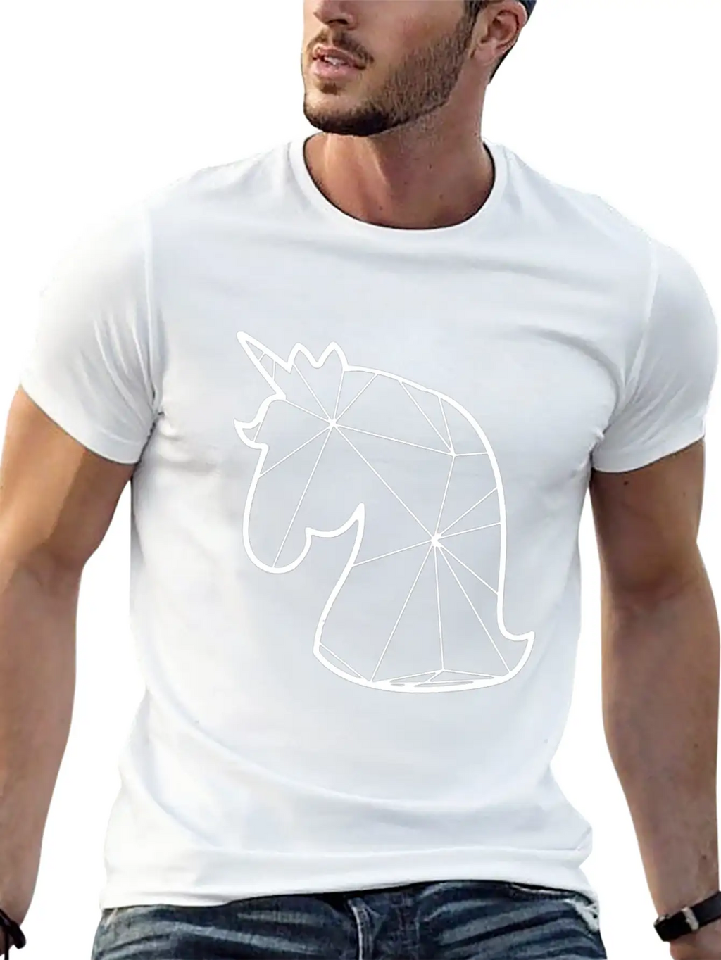 Geometric Unicorn - Unicorn Geometrial Unisex Short Sleeve Soft Cotton T-Shirt – Casual Everyday Wear