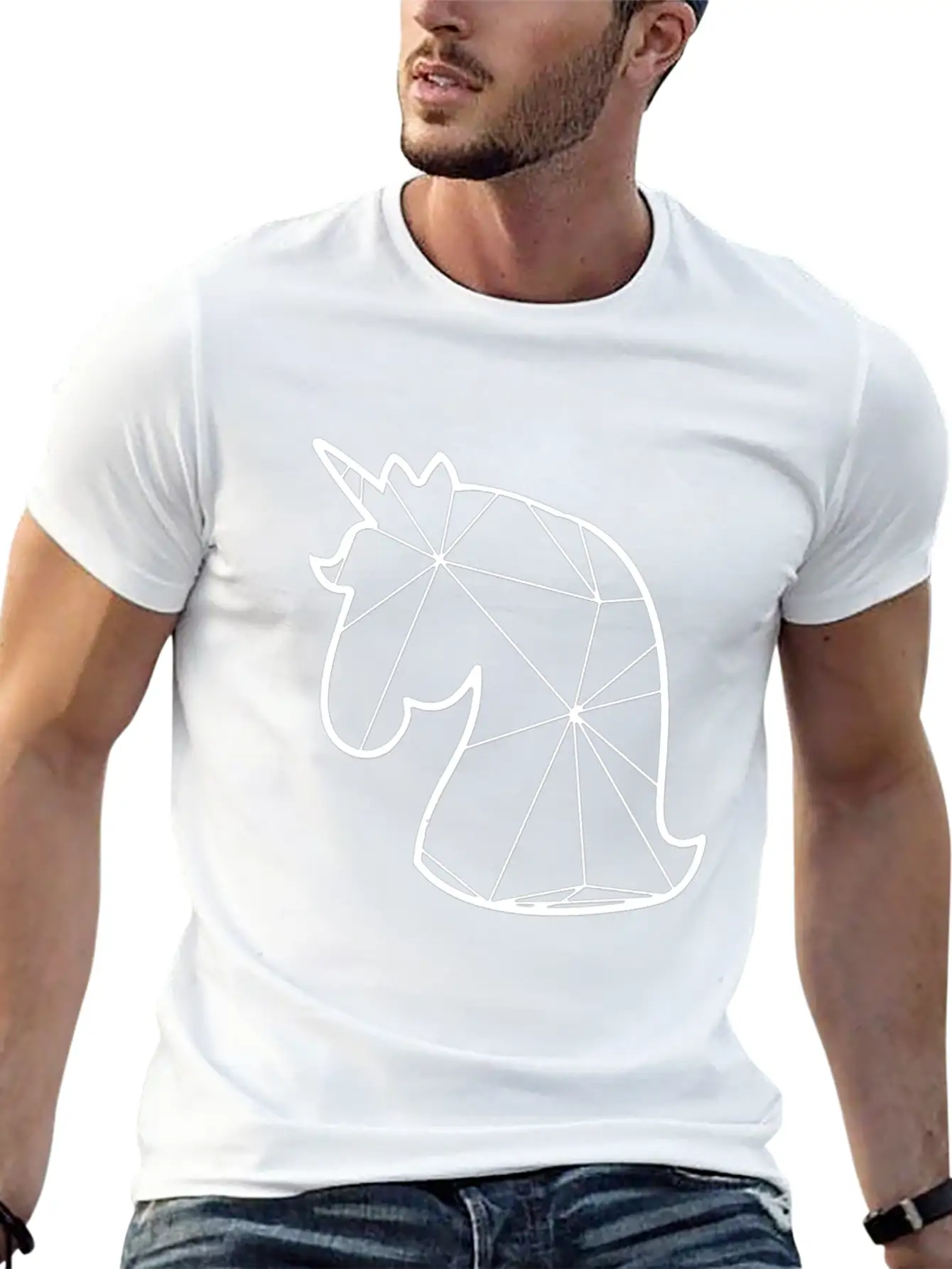 Geometric Unicorn - Unicorn Geometrial Unisex Short Sleeve Soft Cotton T-Shirt – Casual Everyday Wear
