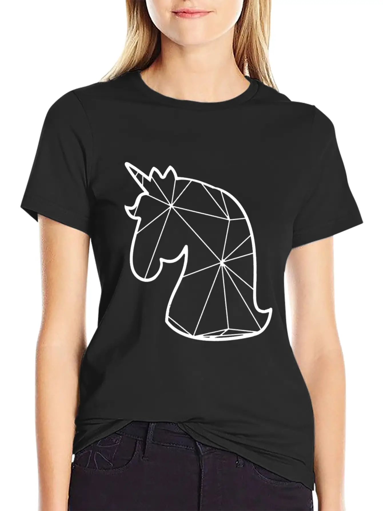 Geometric Unicorn - Unicorn Geometrial Unisex Short Sleeve Soft Cotton T-Shirt – Casual Everyday Wear