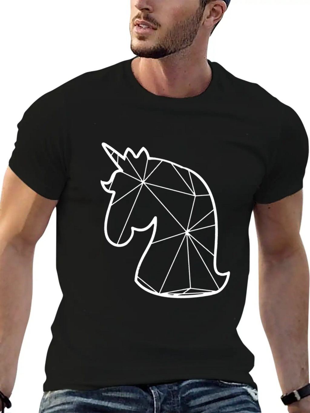 Geometric Unicorn - Unicorn Geometrial Unisex Short Sleeve Soft Cotton T-Shirt – Casual Everyday Wear