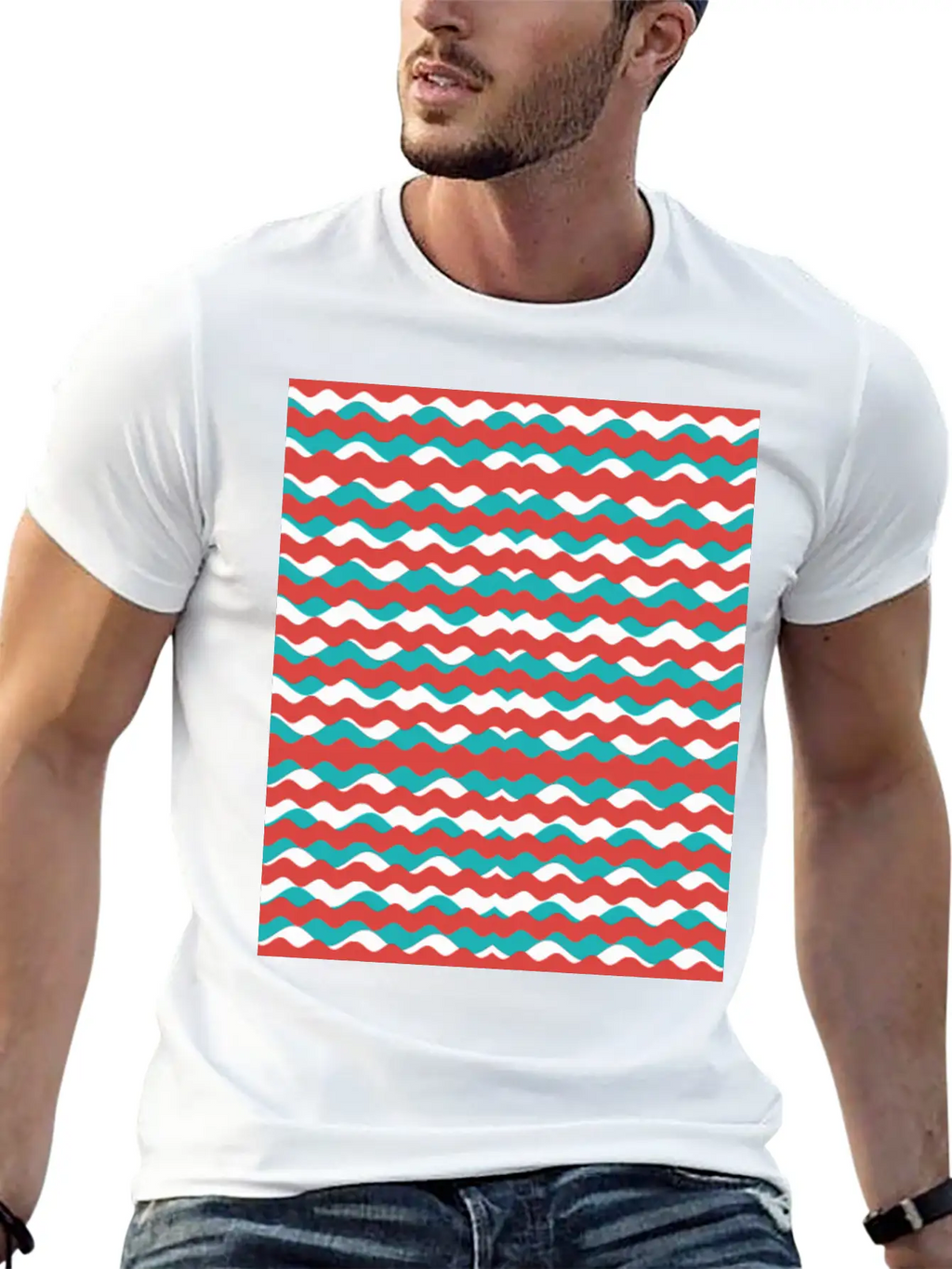 Geometric Waves Pattern Unisex Short Sleeve Soft Cotton T-Shirt – Casual Everyday Wear