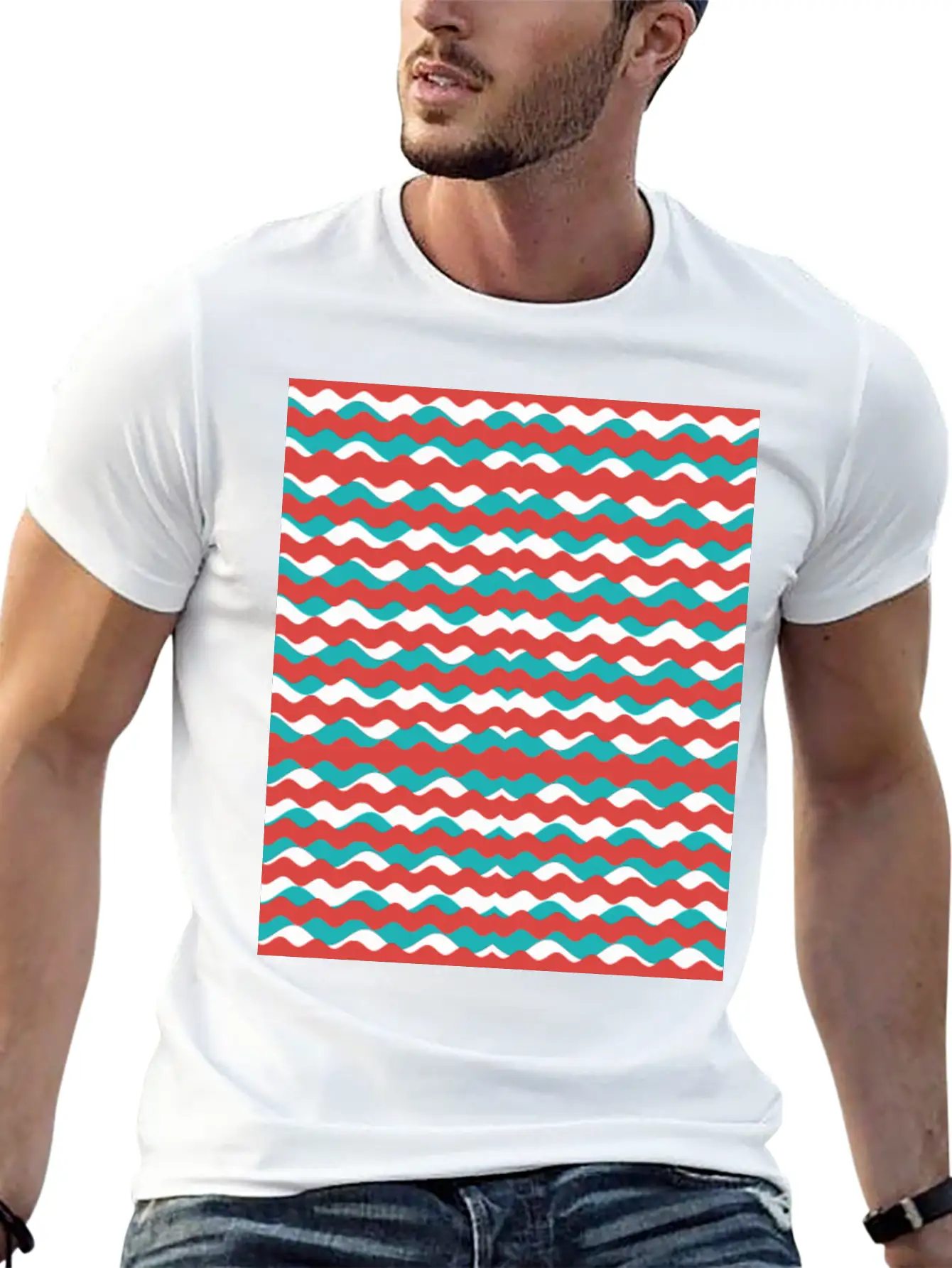 Geometric Waves Pattern Unisex Short Sleeve Soft Cotton T-Shirt – Casual Everyday Wear