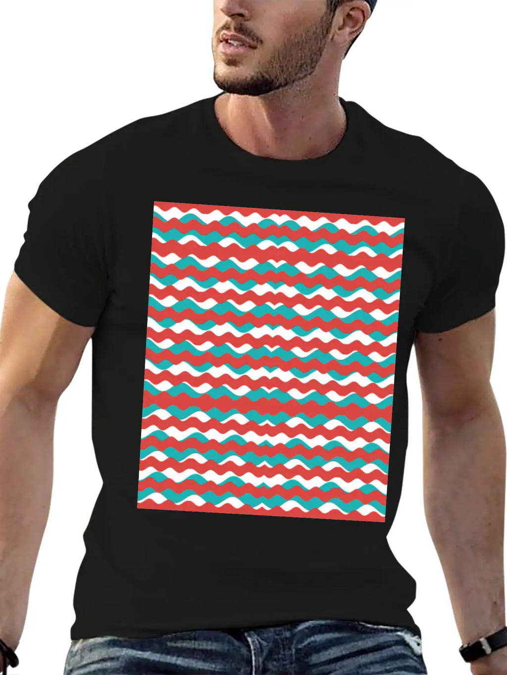 Geometric Waves Pattern Unisex Short Sleeve Soft Cotton T-Shirt – Casual Everyday Wear