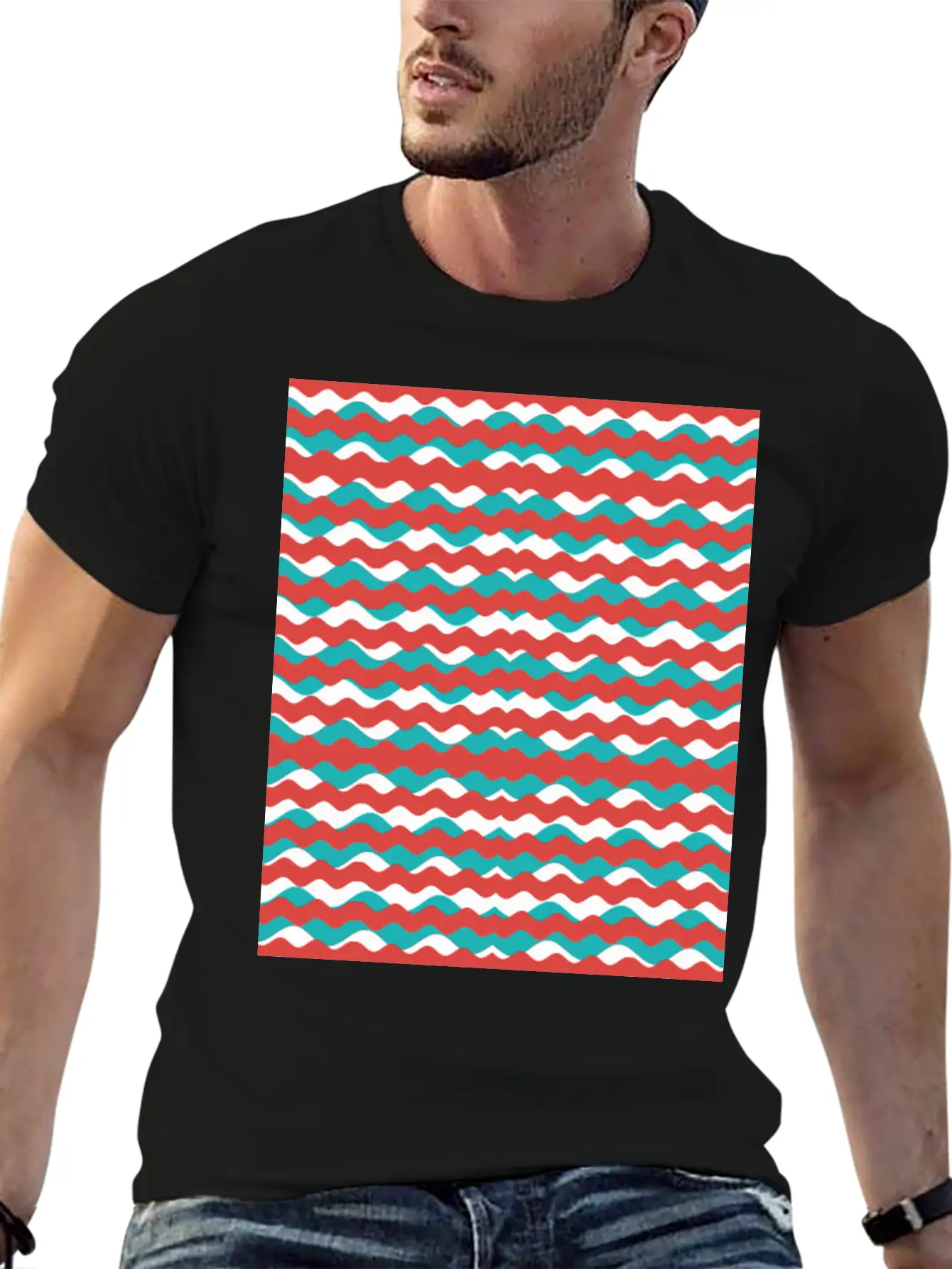 Geometric Waves Pattern Unisex Short Sleeve Soft Cotton T-Shirt – Casual Everyday Wear