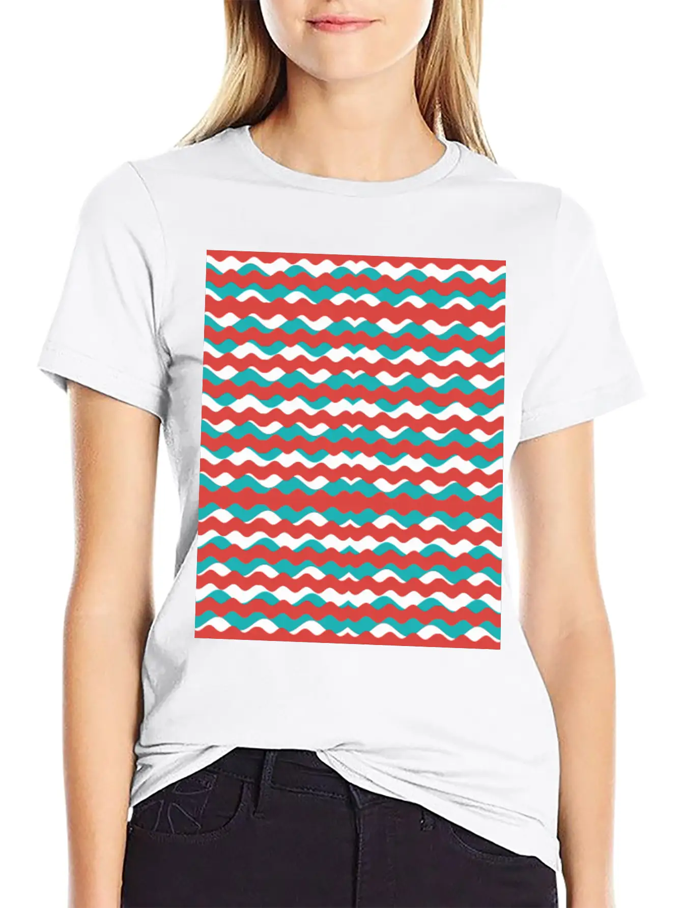 Geometric Waves Pattern Unisex Short Sleeve Soft Cotton T-Shirt – Casual Everyday Wear