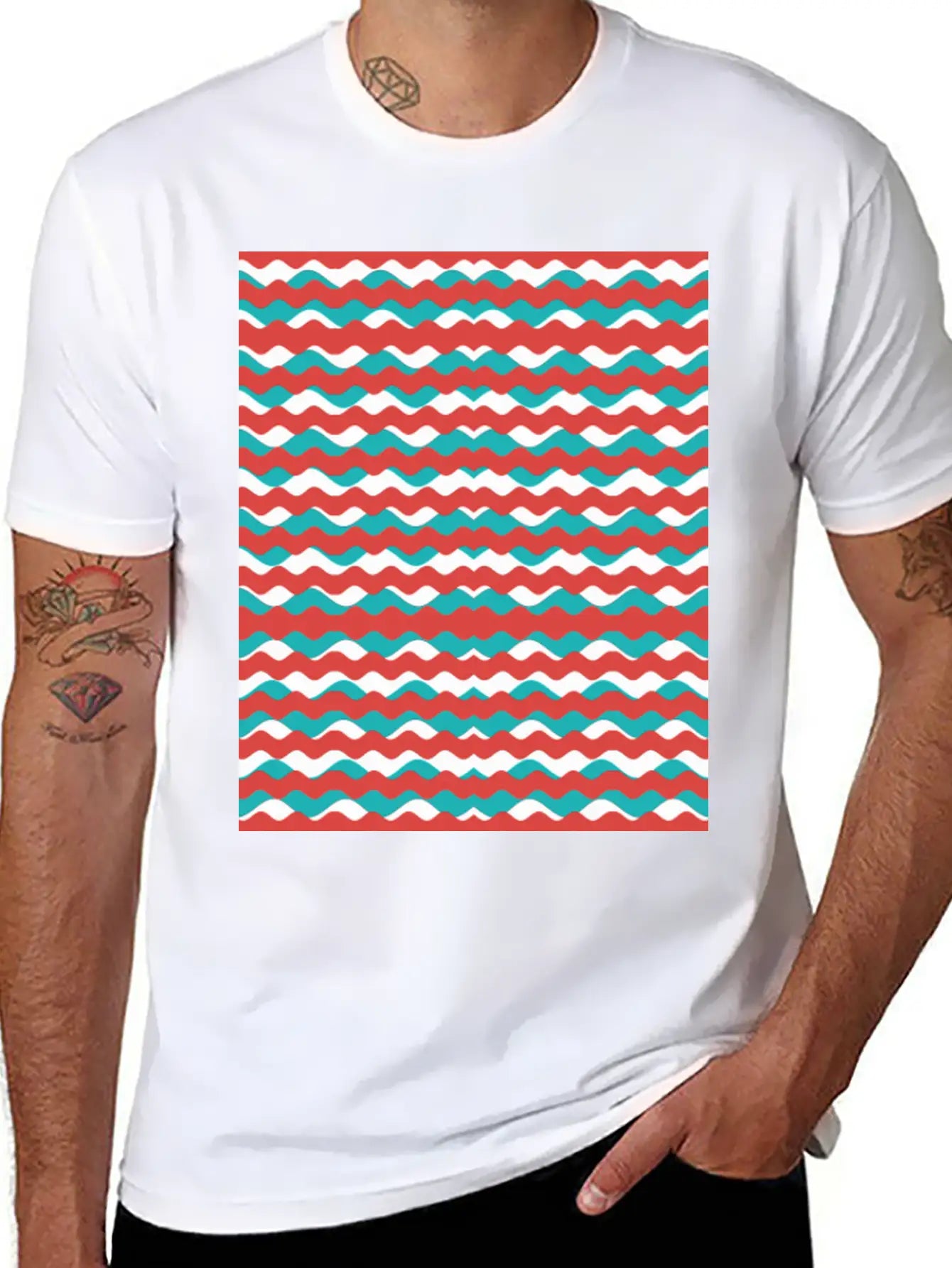 Geometric Waves Pattern Unisex Short Sleeve Soft Cotton T-Shirt – Casual Everyday Wear