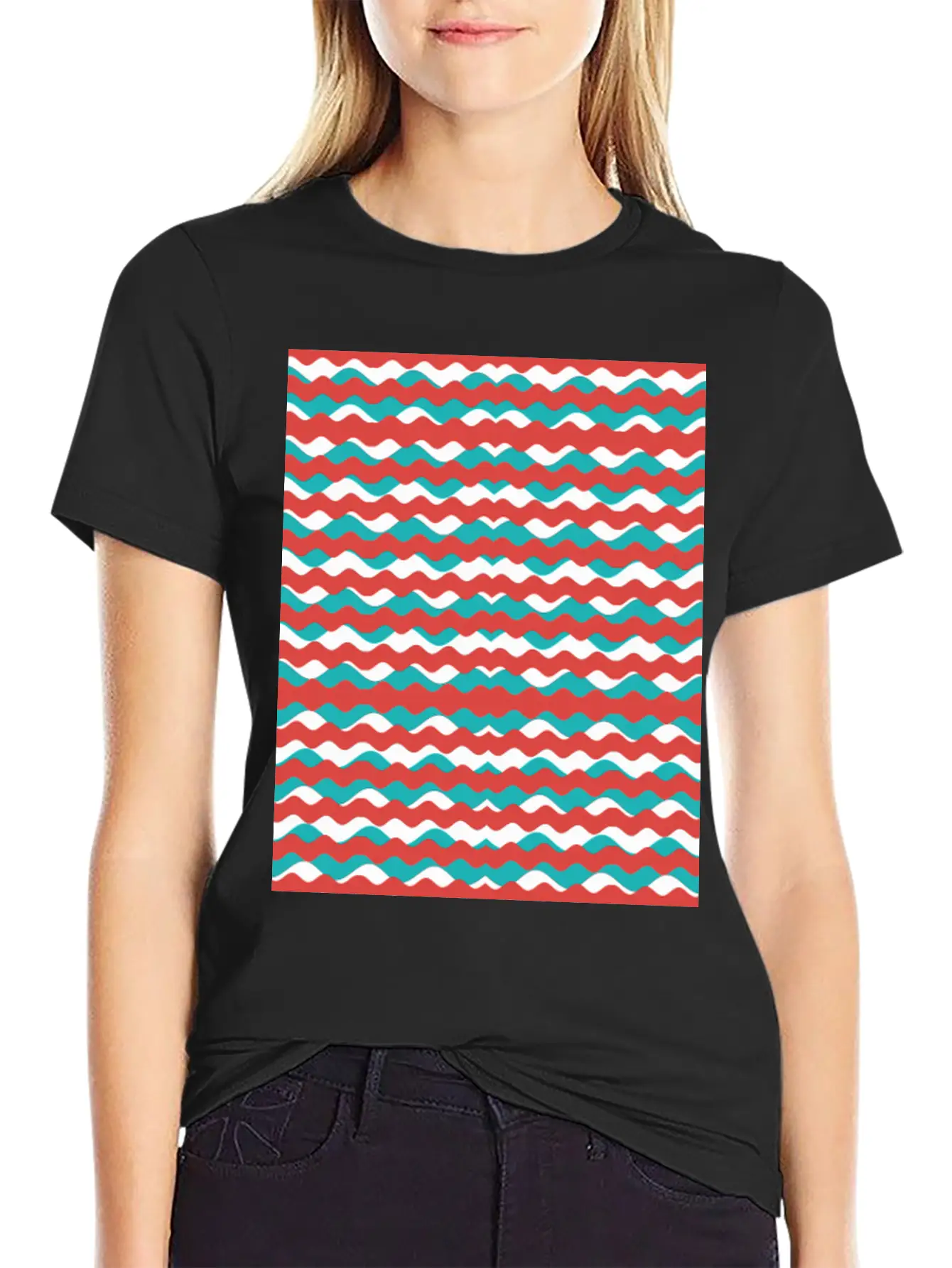 Geometric Waves Pattern Unisex Short Sleeve Soft Cotton T-Shirt – Casual Everyday Wear