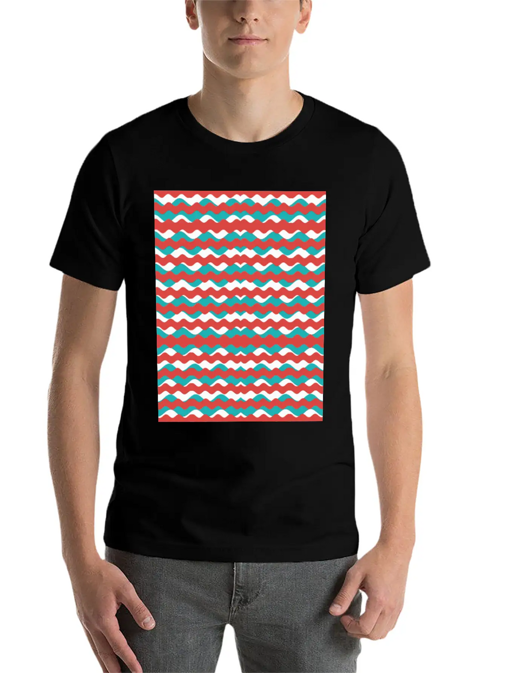 Geometric Waves Pattern Unisex Short Sleeve Soft Cotton T-Shirt – Casual Everyday Wear