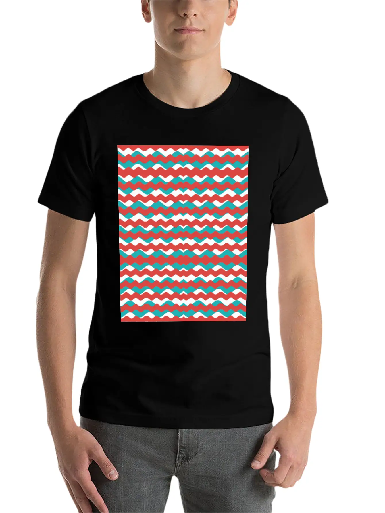 Geometric Waves Pattern Unisex Short Sleeve Soft Cotton T-Shirt – Casual Everyday Wear