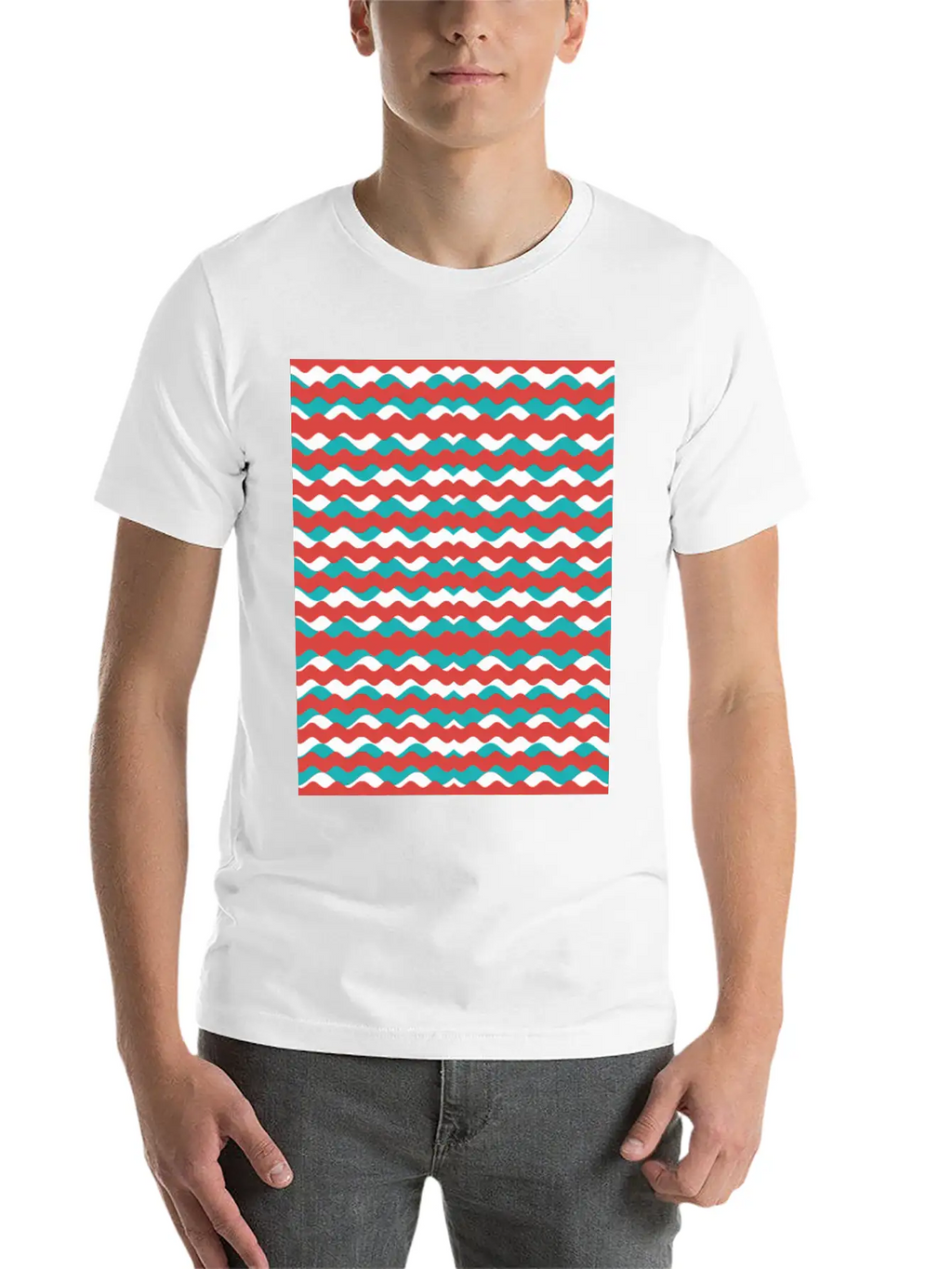 Geometric Waves Pattern Unisex Short Sleeve Soft Cotton T-Shirt – Casual Everyday Wear