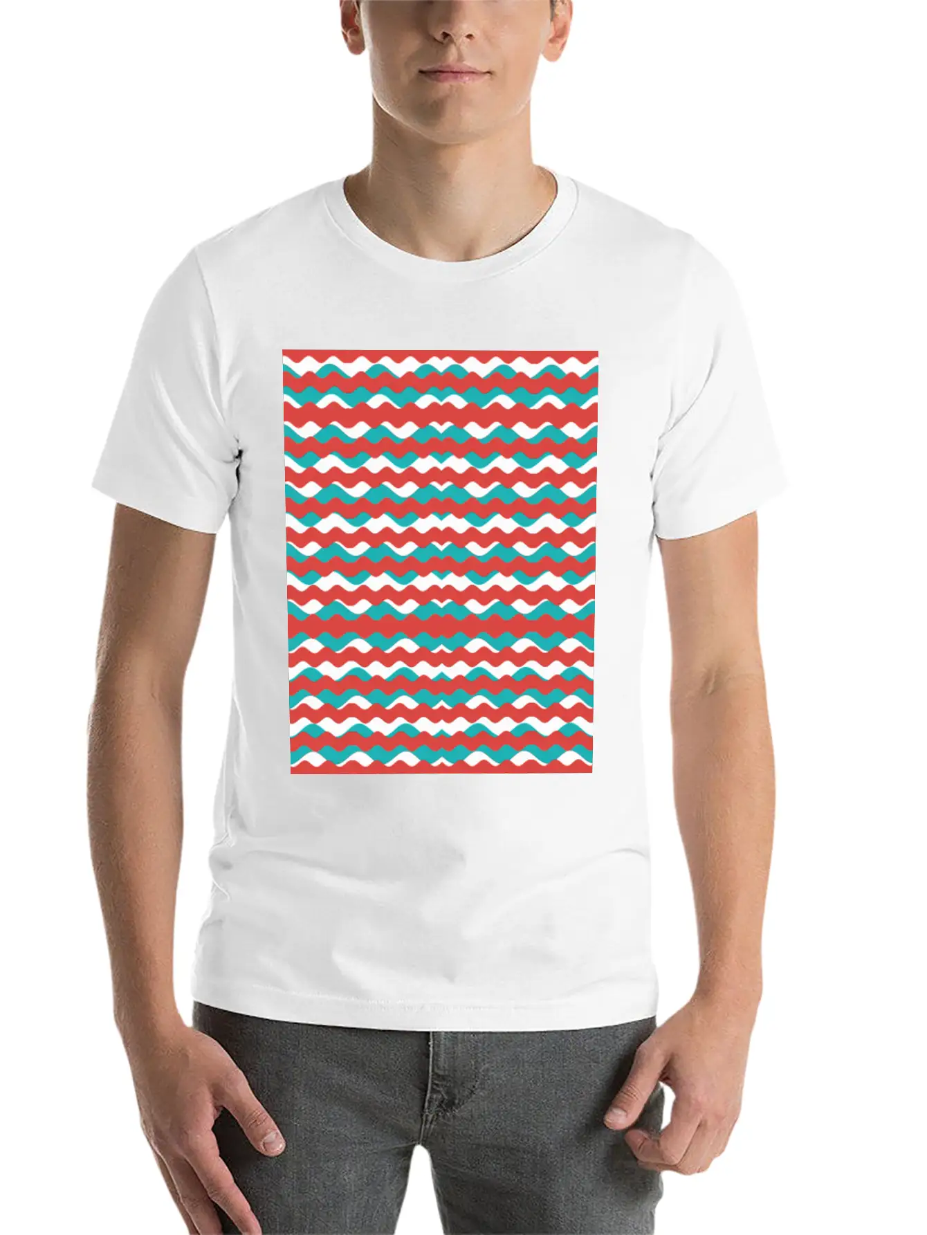 Geometric Waves Pattern Unisex Short Sleeve Soft Cotton T-Shirt – Casual Everyday Wear