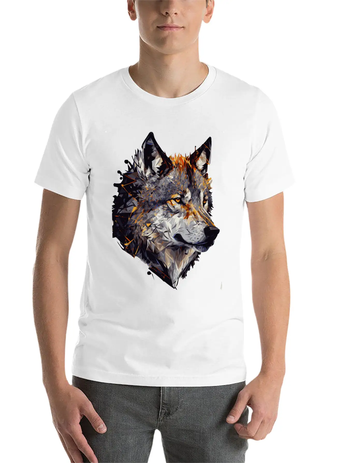 Geometric Wolf Head Abstract Polygonal Unisex Casual T-Shirt – Clean Design For Daily Comfort