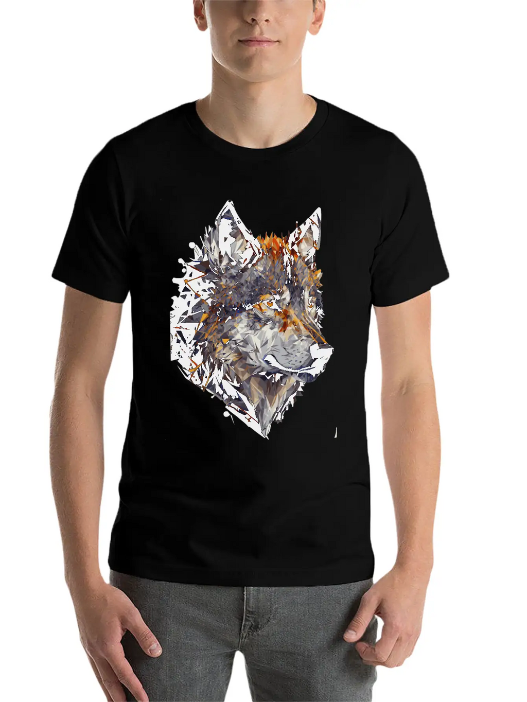 Geometric Wolf Head Abstract Polygonal Unisex Casual T-Shirt – Clean Design For Daily Comfort