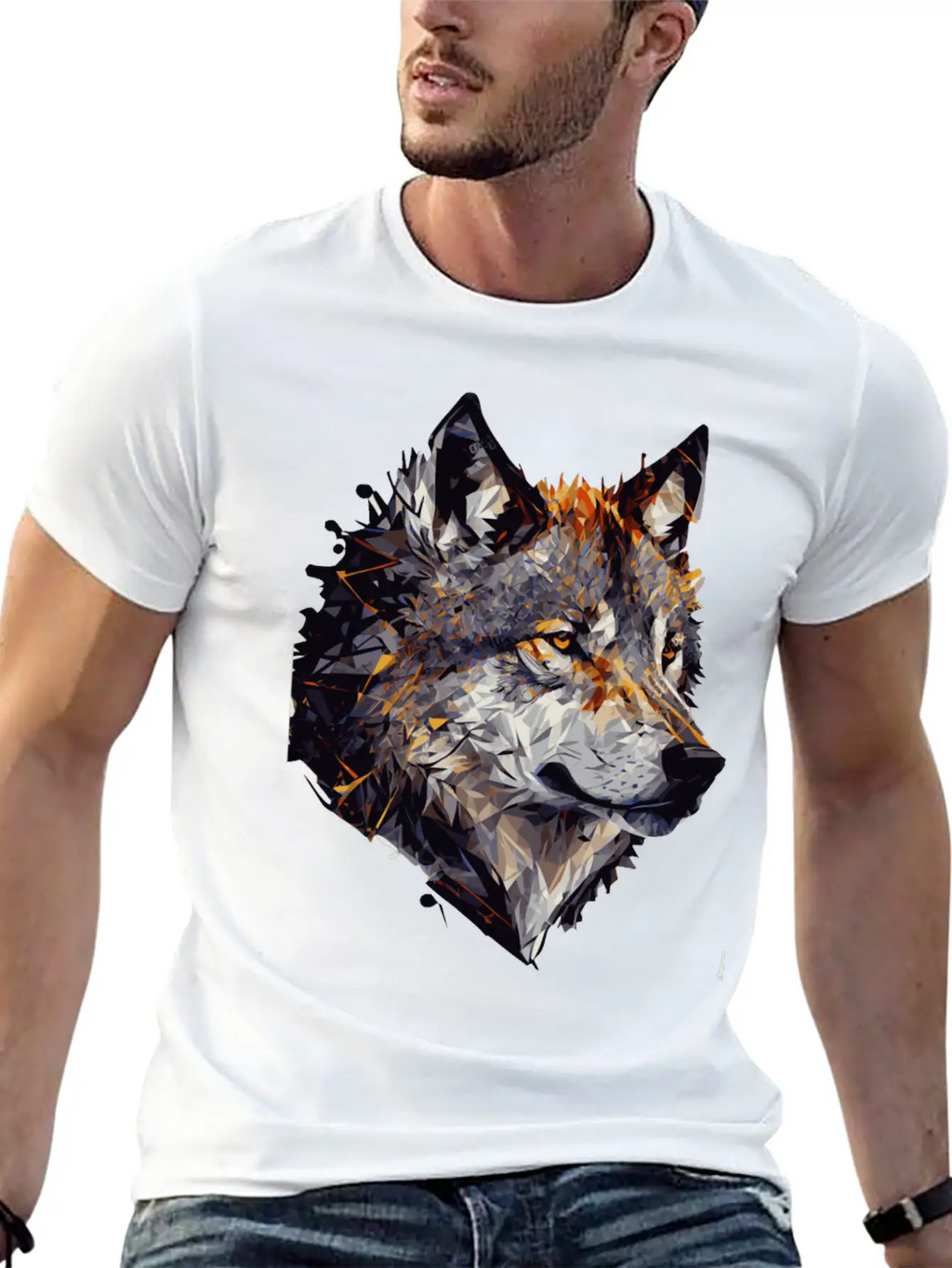 Geometric Wolf Head Abstract Polygonal Unisex Casual T-Shirt – Clean Design For Daily Comfort